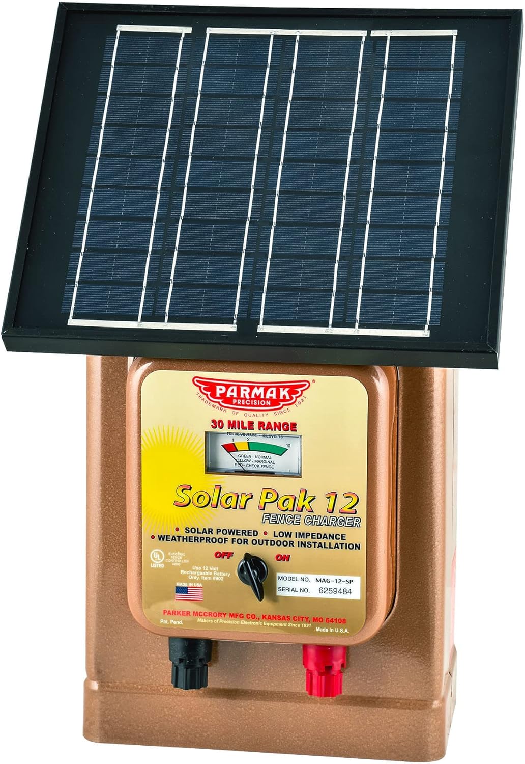 Parmak Magnum Solar-Pak 12 Low Impedance 12 Volt Battery Operated 30 Mile Range Electric Fence Charger MAG12-SP