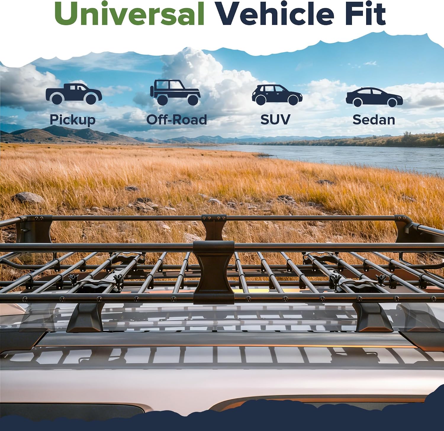 2-in-1 Foldable Fairing Roof Rack Cargo Basket (Deflector & Flat Mode), 64" x 39" Heavy Duty Steel Rooftop Carrier, 250 lbs Max Load, Fits SUV Truck Pickup for Kayaks, Canoes & Luggage