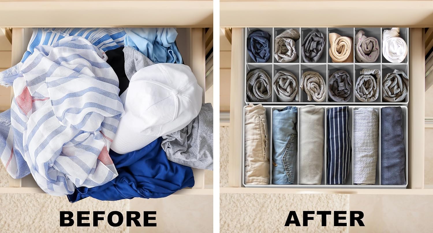 Simple Houseware 4-Pack Drawer Organizer Set for Underwear/Socks/Bra, Gray | Closet Dividers for Underwear, Socks, Bras, Scarves, Ties - Foldable Non-Woven Storage Boxes