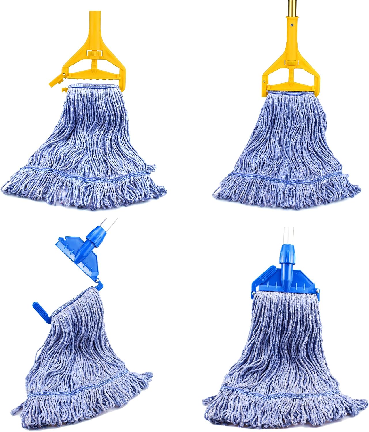 String Mop Heads Replacement Heavy Duty Commercial Grade Blue Cotton Looped End Wet Industrial Cleaning Mop Head Refills (4, Medium)