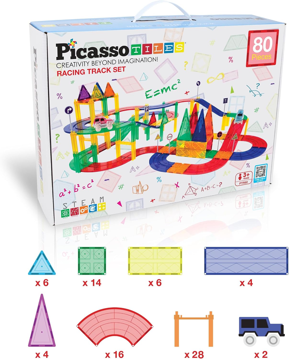 PicassoTiles Race Track Add-On Railway Magnetic Tiles STEM Construction Toy