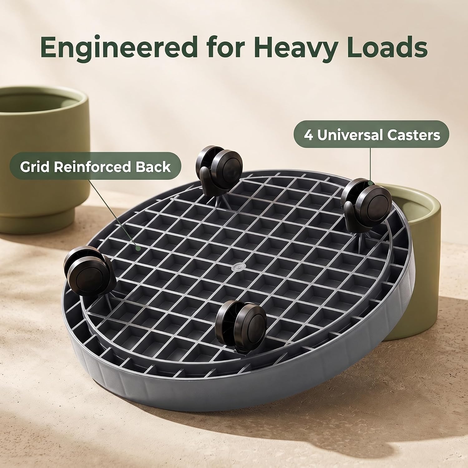 2 Pack of 11 Inch Heavy Duty Plant Caddy with Wheels, Rolling Plant Stand Pot Trolley, Wheeled Planter Saucer Tray