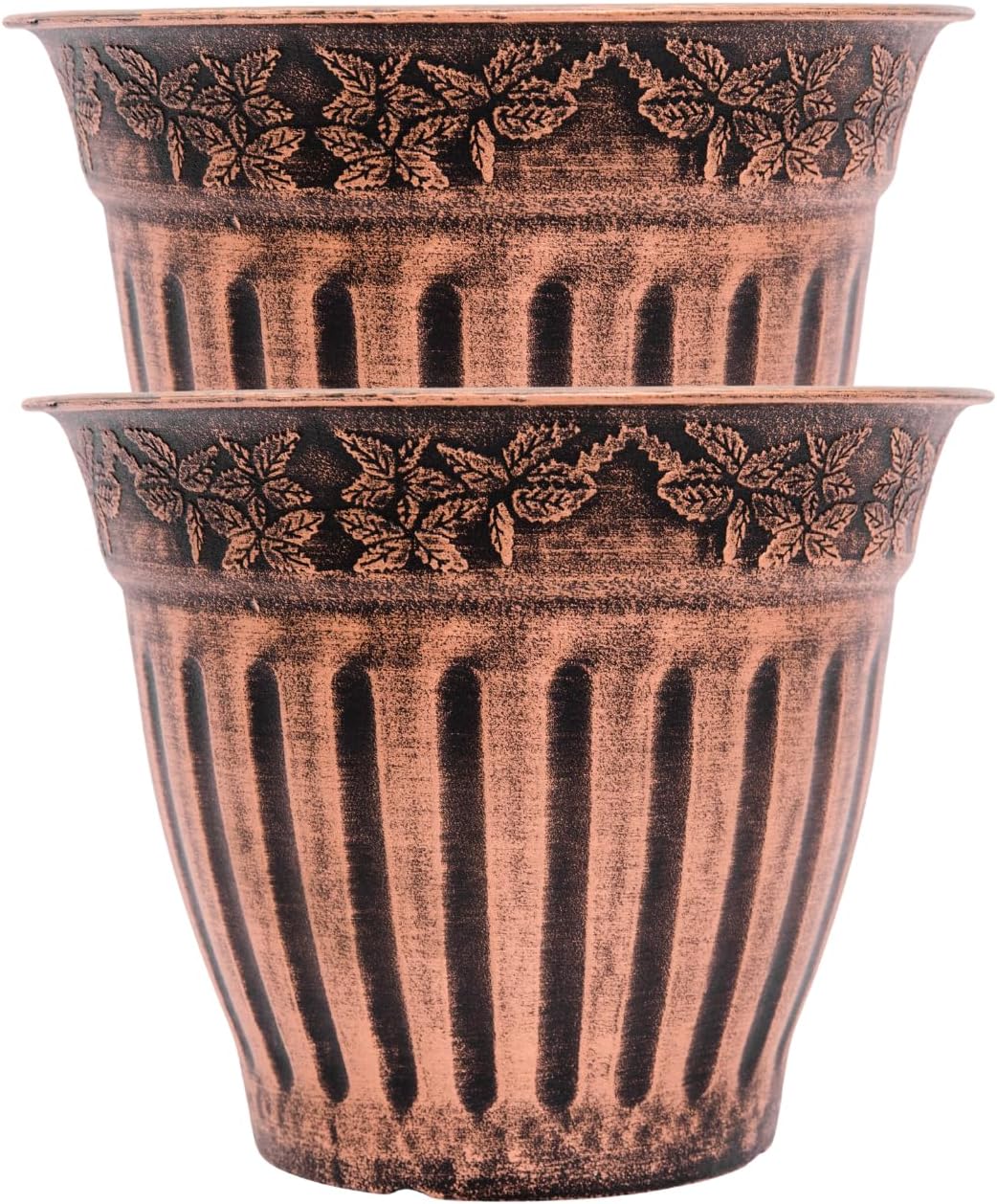 Doric Order Inspired Set of 2 Fancy Plastic Planters 10X8 in Nursery Flowerpot for Indoor Outdoor Garden Patio Office Home Decor Long Lasting