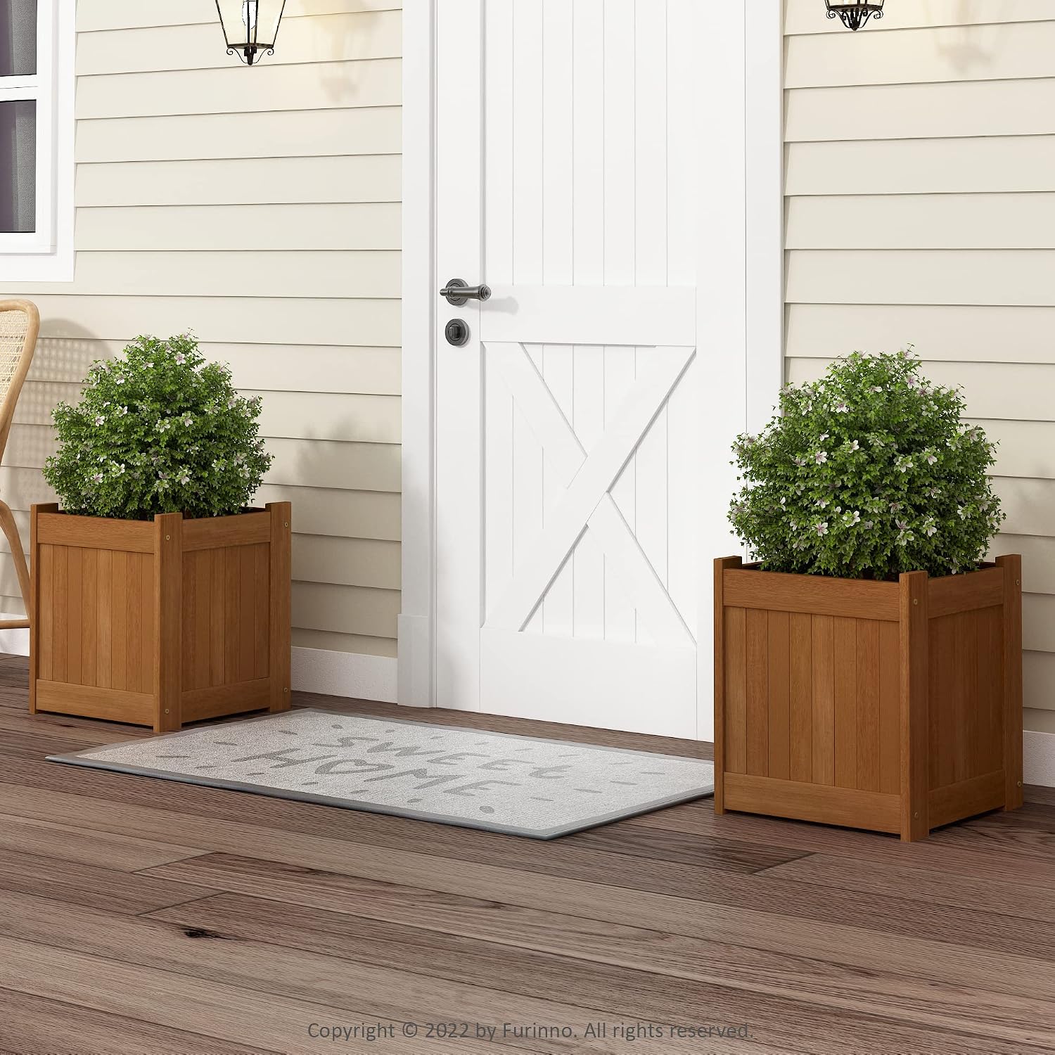 Furinno 2-FG16450 Tioman Hardwood Flower Box, Two-Pack, Natural | 15.4 x 15.4 x 17.7, Flower Box, Garden Box, in Teak Oil, Outdoor Indoor, Garden, Patio, Balcony