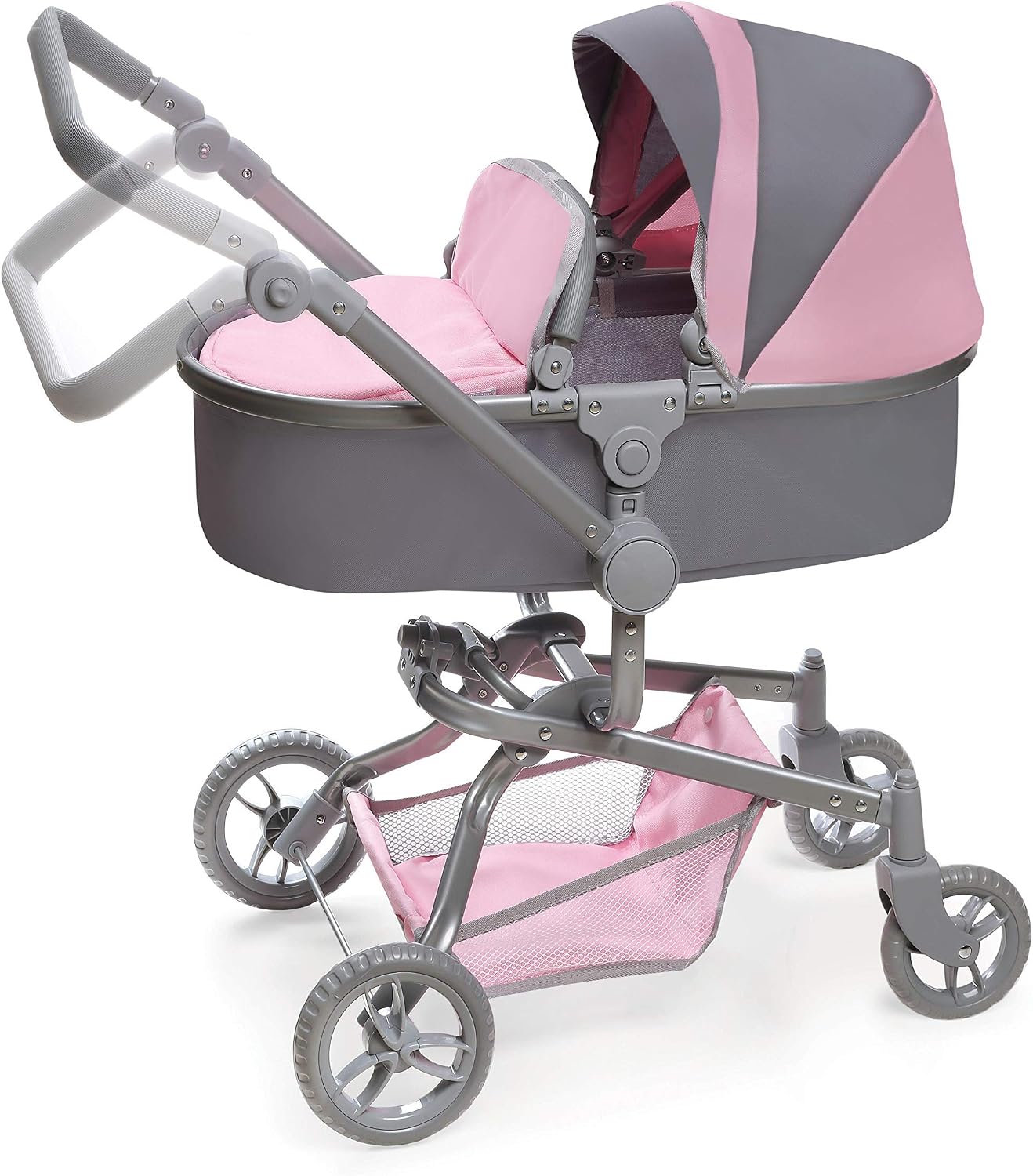Badger Basket Foldable Doll Stroller & Pram with Canopy - Gray/Pink