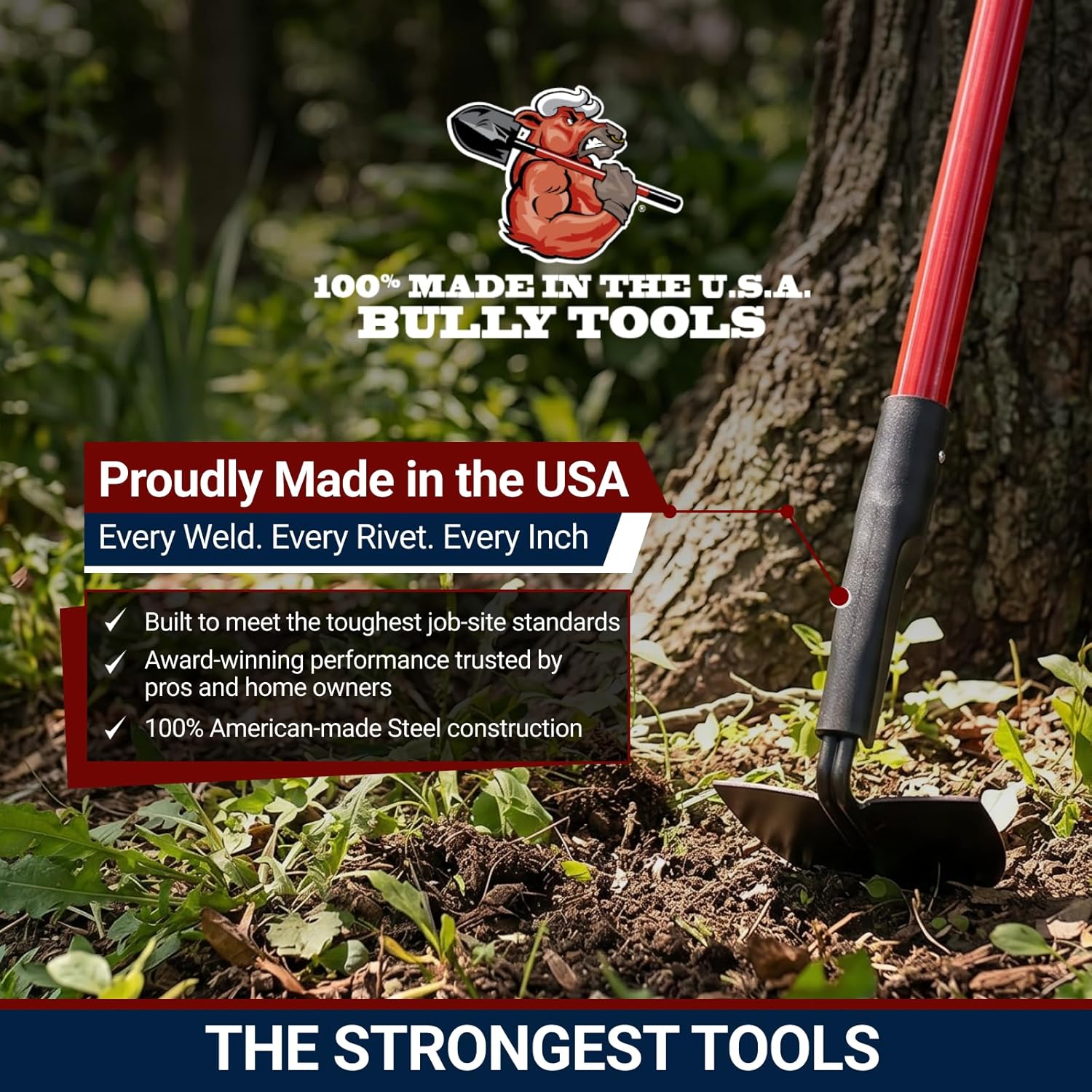 BULLY TOOLS Warren Hoe Professional 12-Gauge 6.25-Inch Garden Hoe Tool with Fiberglass Handle, Commercial Strength, Gardening Tools