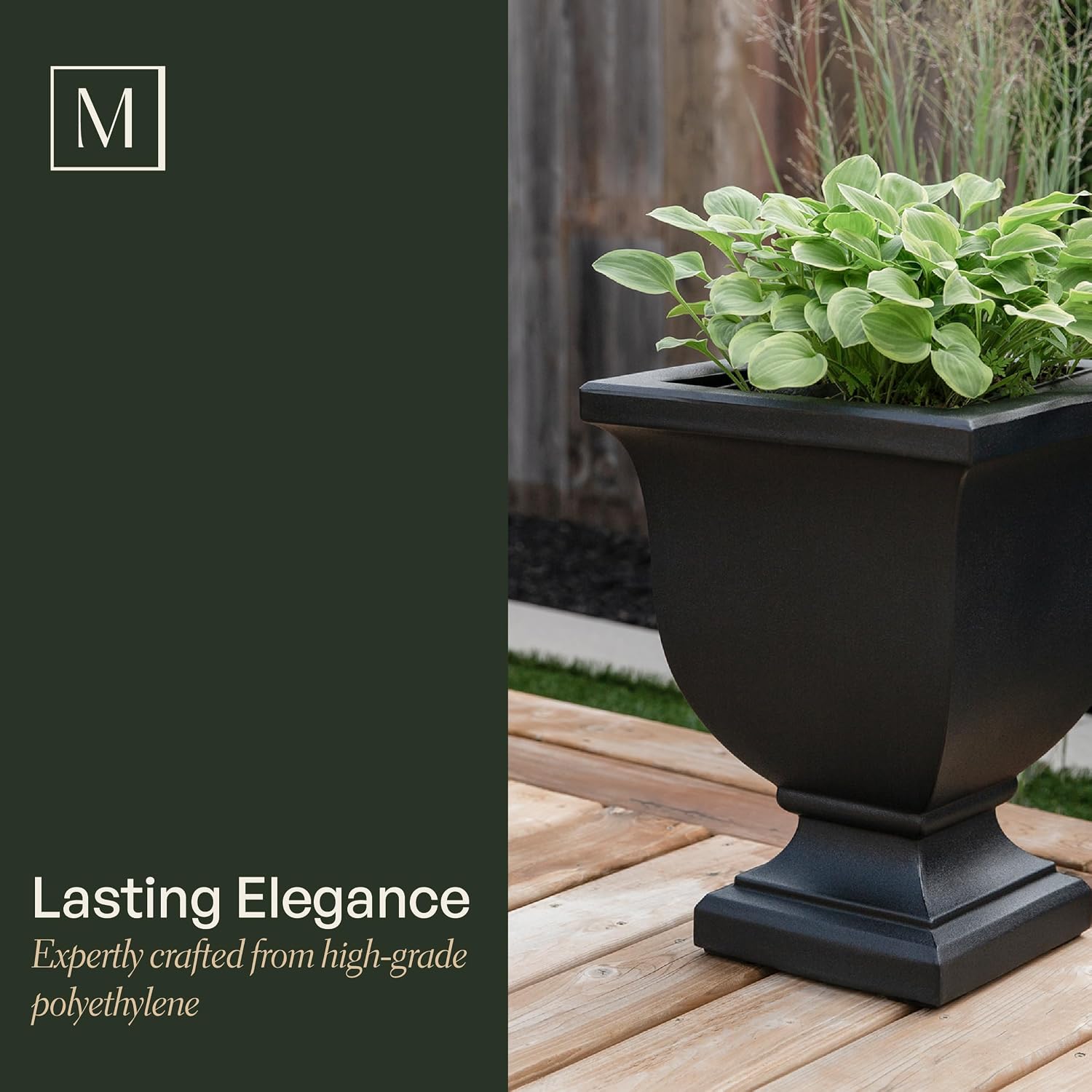 Mayne Augusta 26in Self-Watering Tall Square Urn Planter, Black