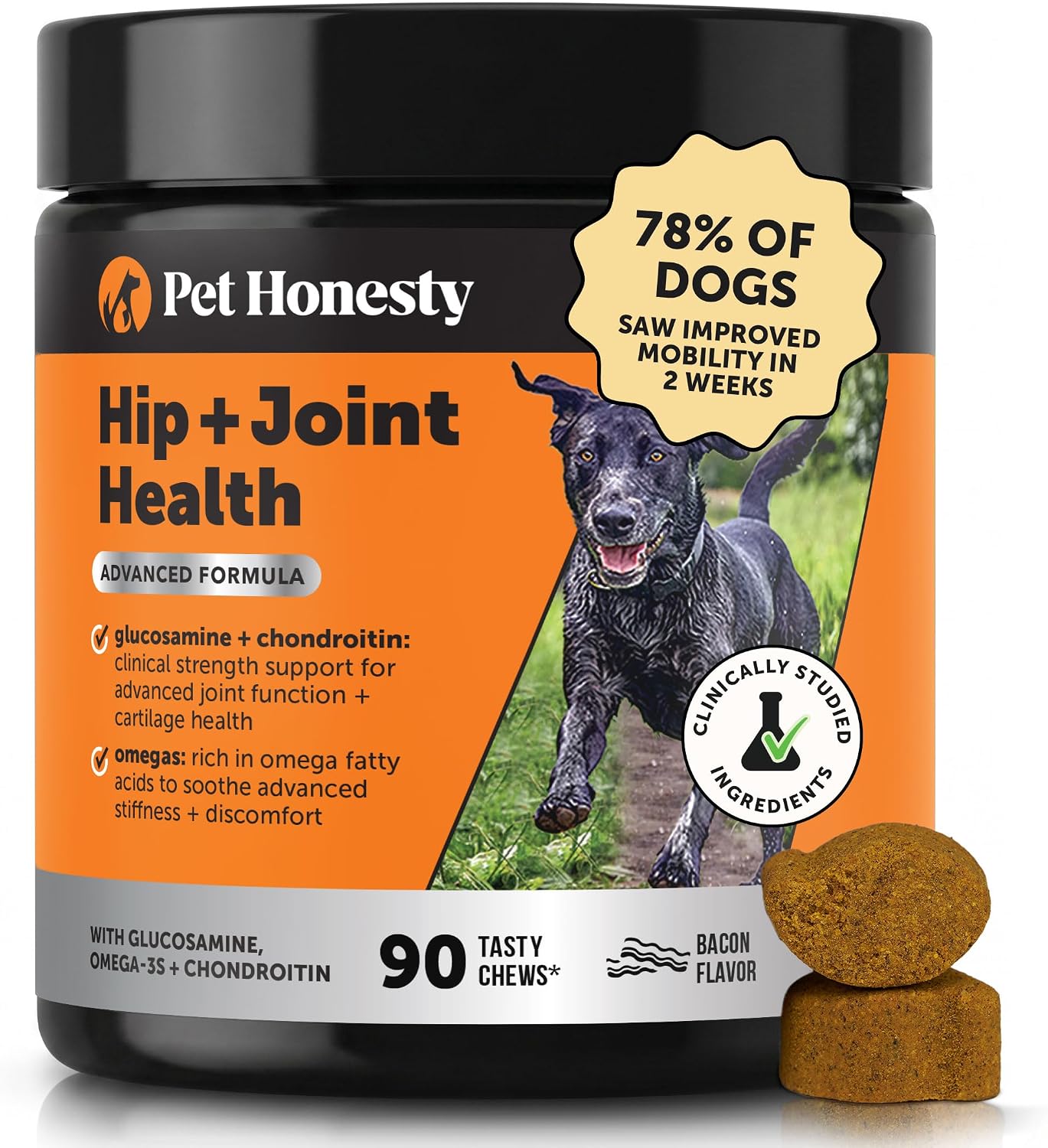 Hip + Joint Supplement for Dogs with Glucosamine Chondroitin - MSM, Turmeric & Collagen Soft Chews - Joint Function, Stiffness, and Mobility Support, May Reduce Occasional Discomfort (Chicken, 90 Ct)