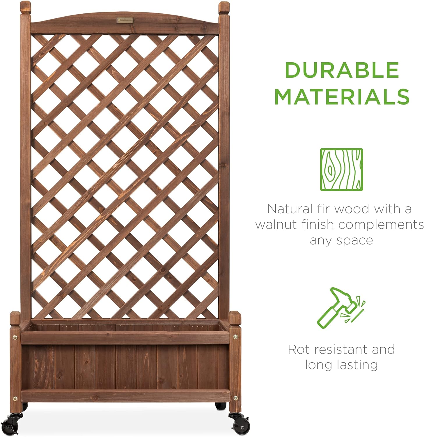 Best Choice Products Set of 2 48in Wood Planter Box & Diamond Lattice Trellis, Mobile Outdoor Raised Garden Bed for Climbing Plants w/Drainage Holes