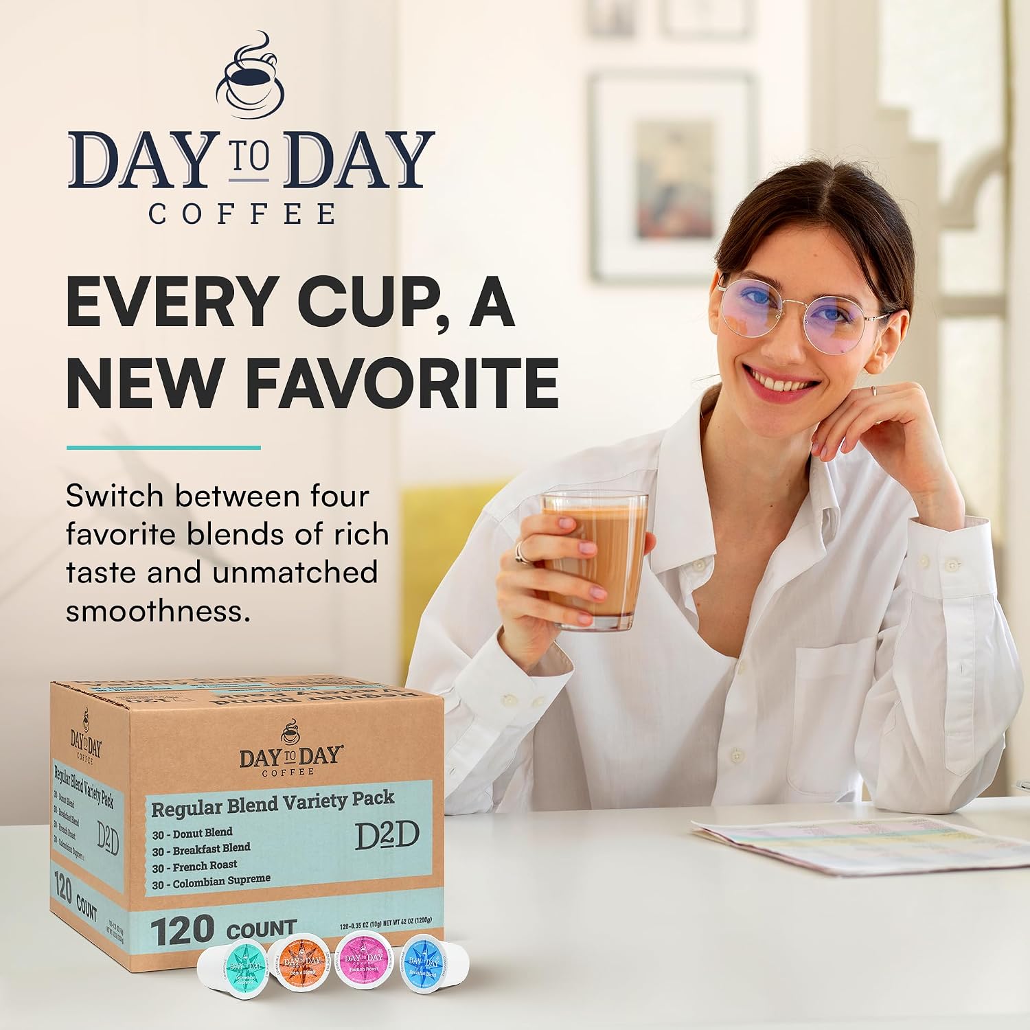 Day To Day Coffee Pods, Breakfast Blend Medium Roast, 120 Count K-Cup | Compatible with Keurig K-Cup brewers. Bulk single serve pods for everyday morning coffee at home, office or breakroom