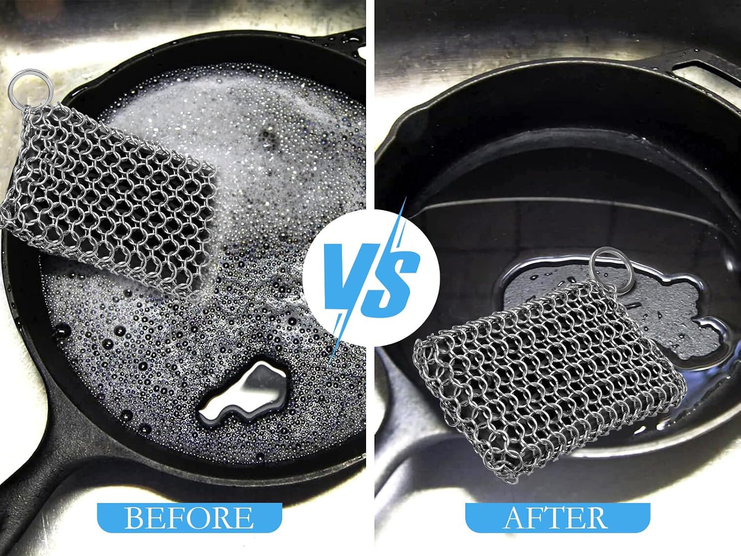 Herda 316L Cast Iron Scrubber Cleaner, Large Cast Iron Chain Mail Scrubber