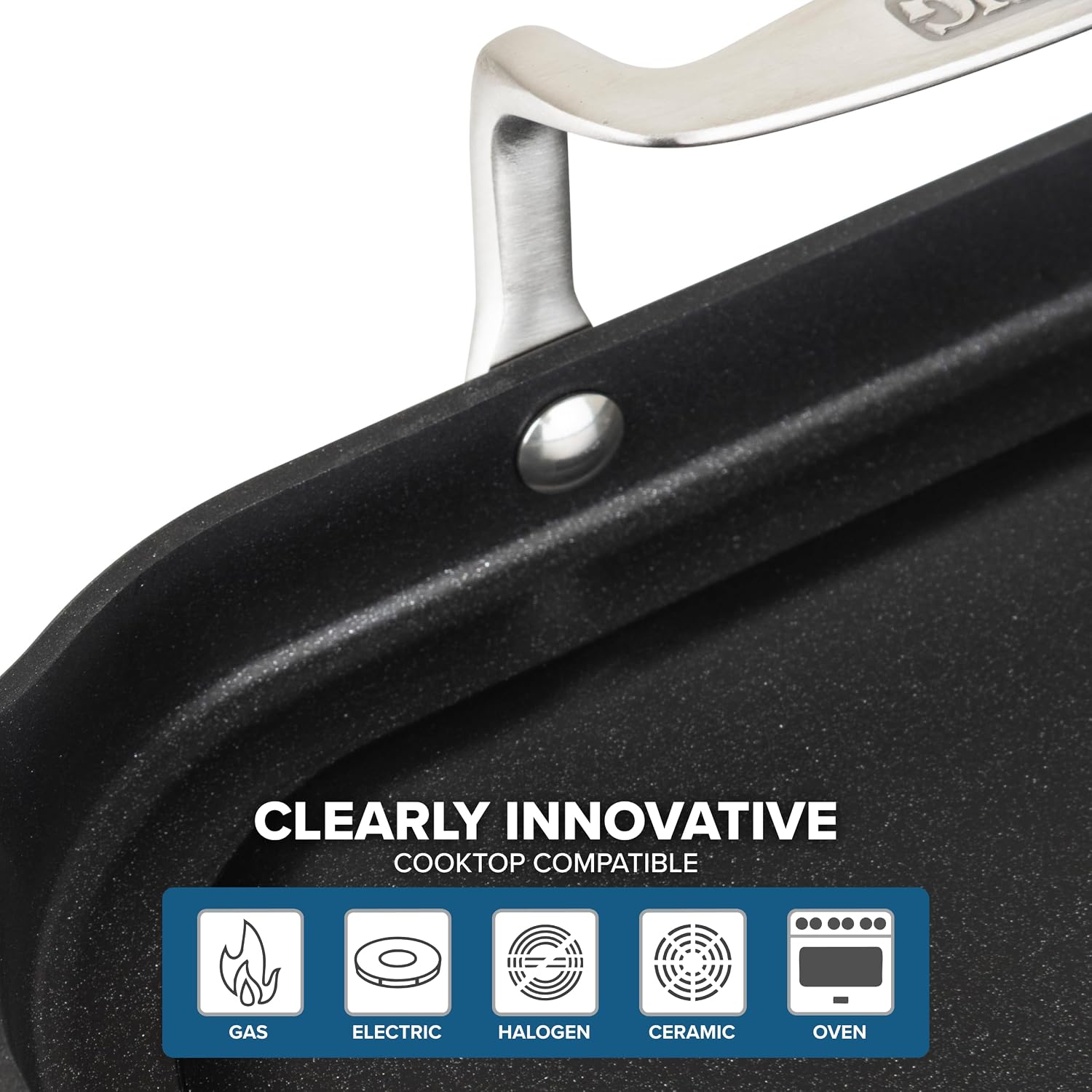 Viking Nonstick Double Burner Griddle, 19 x 11 Inch Hard Anodized Kitchen Grill Pan with Handles, Oven Safe, Works on Gas, Ceramic