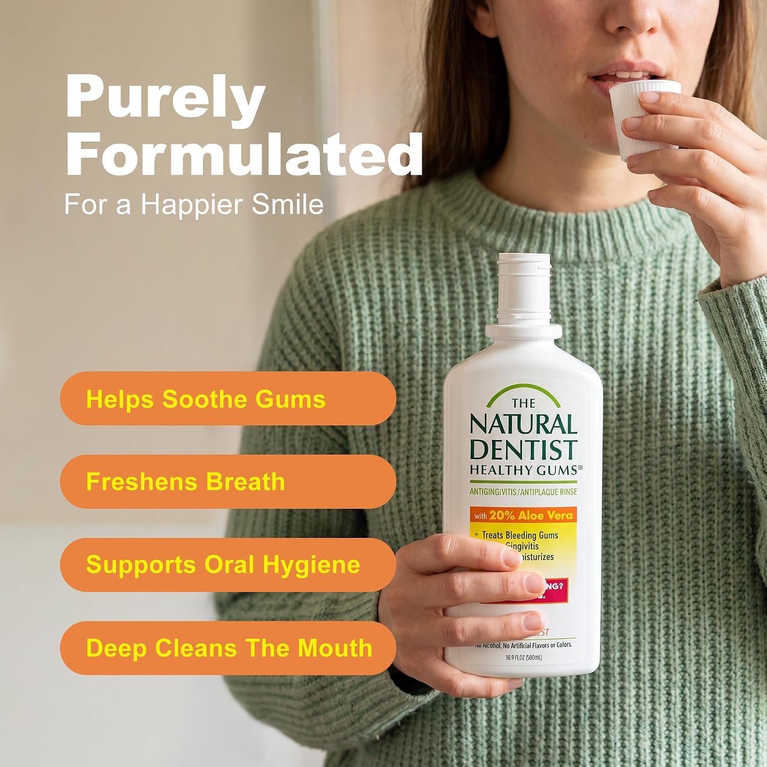 The Natural Dentist Peppermint Twist Mouthwash, No Alcohol & No Fluoride, Plant-Based Daily Rinse that Refreshes & Comforts the Mouth, 16.9 fl oz
