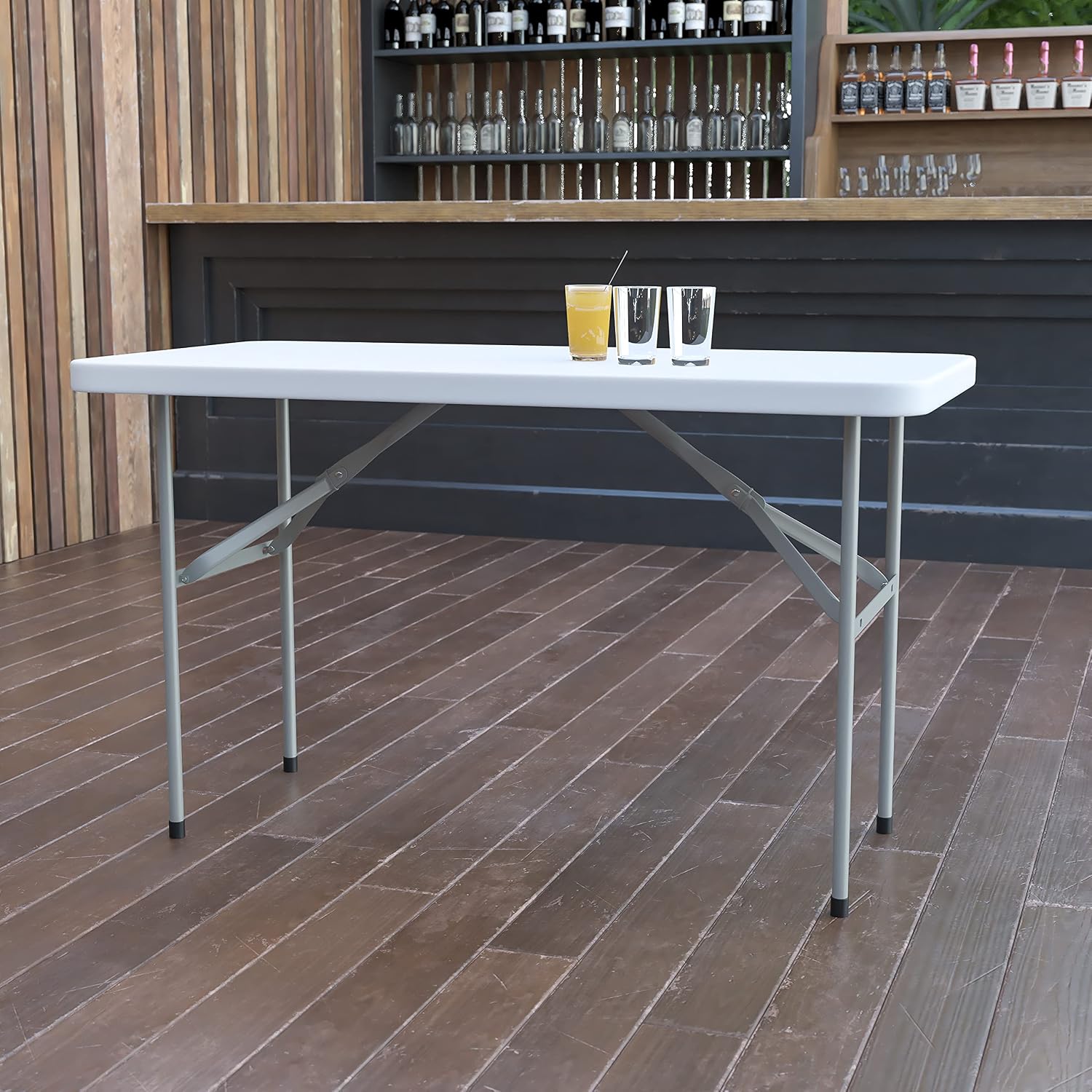 Flash Furniture 5-Foot Granite White Plastic Folding Table | Lightweight, Easy Storage, Commercial Grade