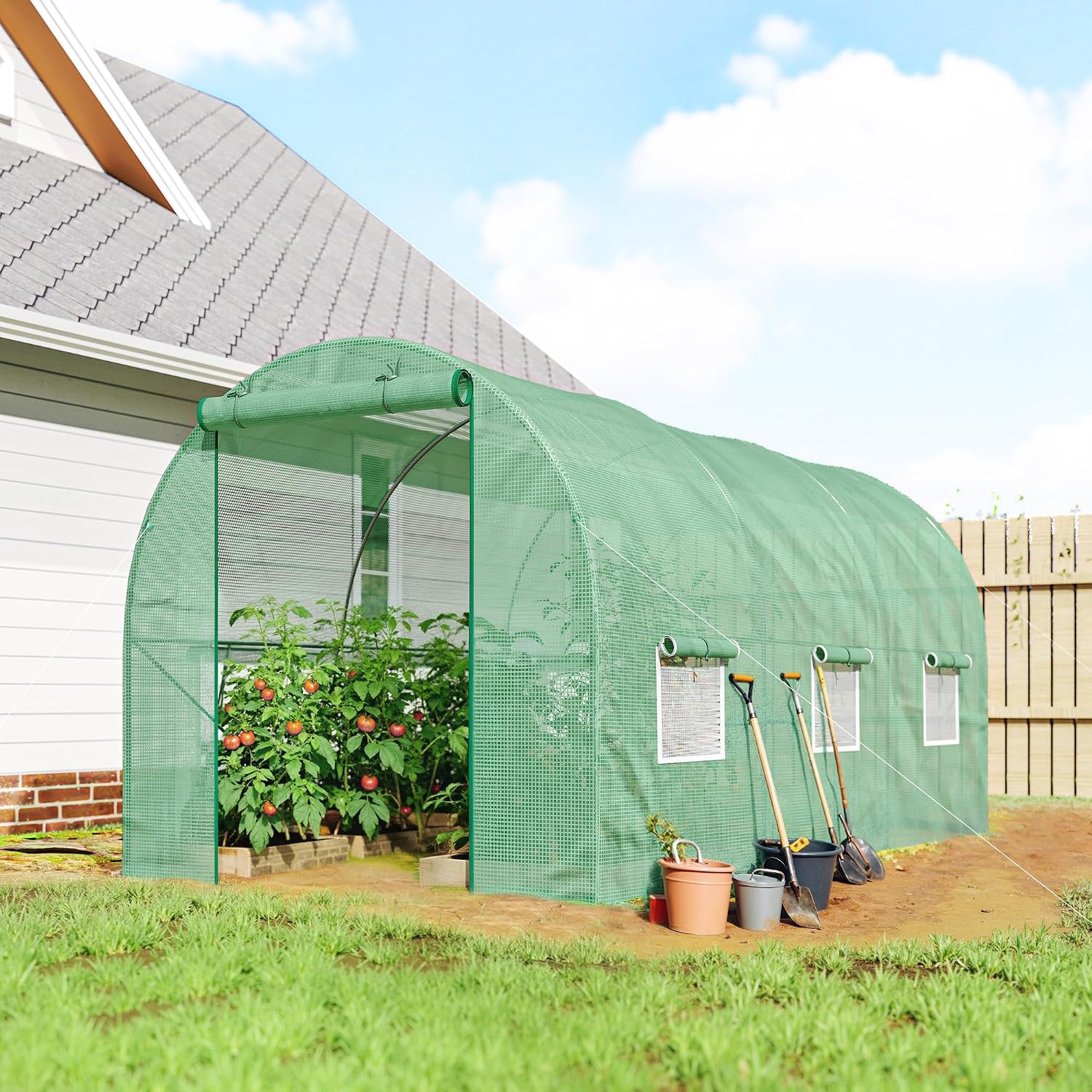 Outsunny 15' x 7' x 7' Walk-in Tunnel Greenhouse Large Steel Frame White