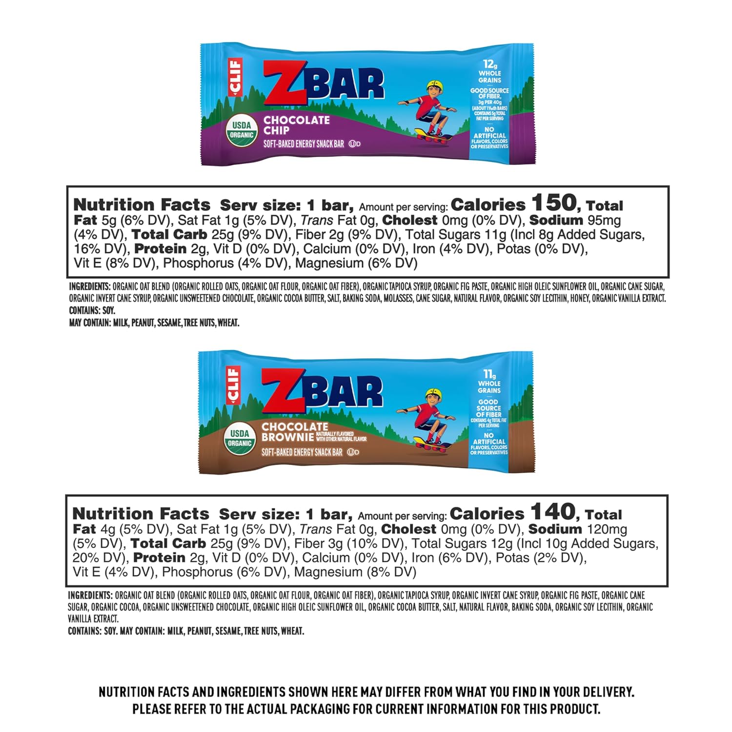 Zbar Soft-Baked Snack Bars Variety Pack, Organic Granola Bars, 36ct