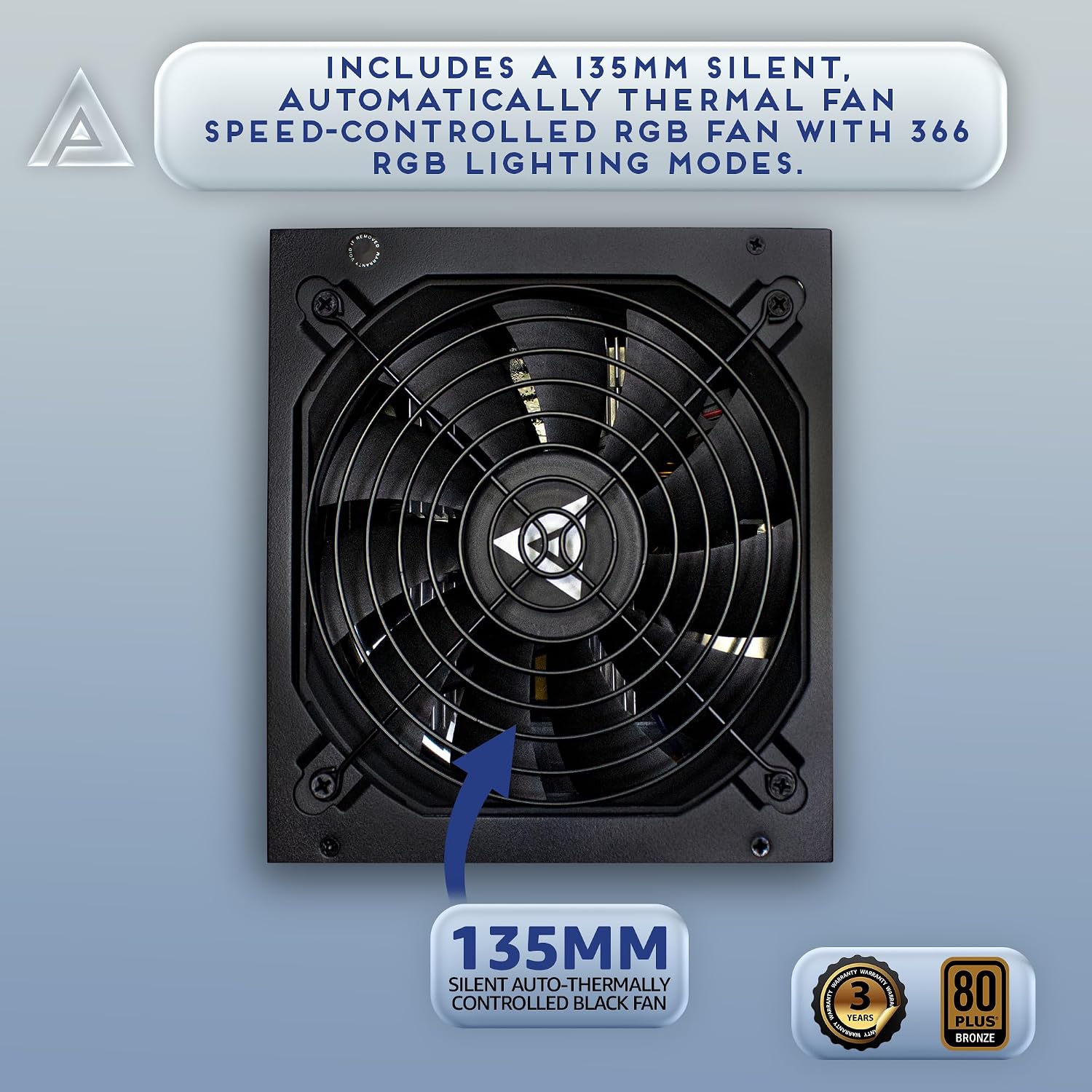 Apevia ATX-JP800W Jupiter 800W 80 Plus Bronze Certified Active PFC ATX Gaming Power Supply, Supports Dual/Quad Core CPUs, SLI/Crossfire/Haswell, 3 Year Warranty | 80+ Bronze PSU, Auto Thermal Controlled 135mm Fan, Heavy Duty Protections, Active PFC, Low…