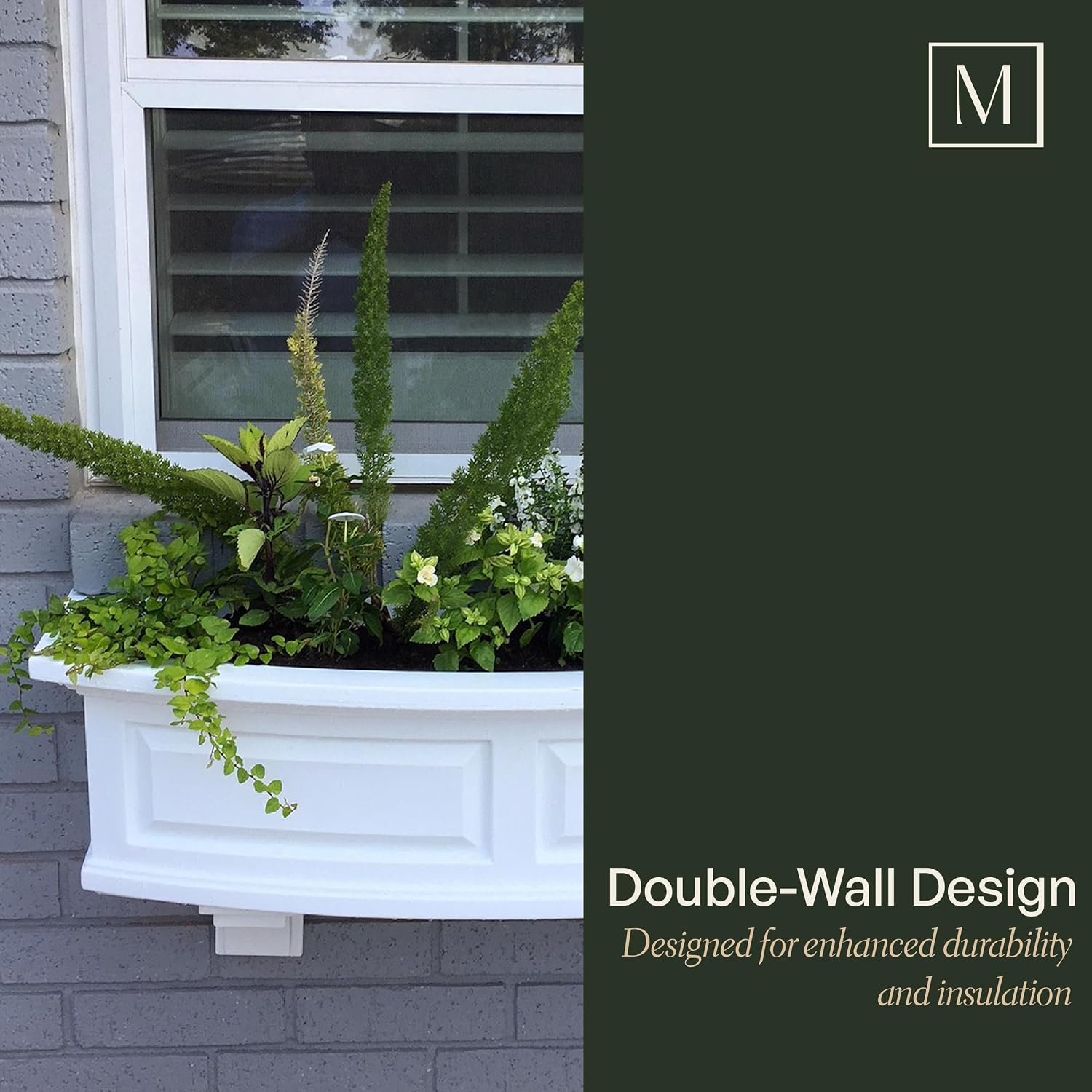 Mayne Nantucket 36in Self-Watering Rectangular Window Box Planter, White | Self-watering, All season, Fade resistant, Mounting brackets included, Built-in overflow, 15-year warranty
