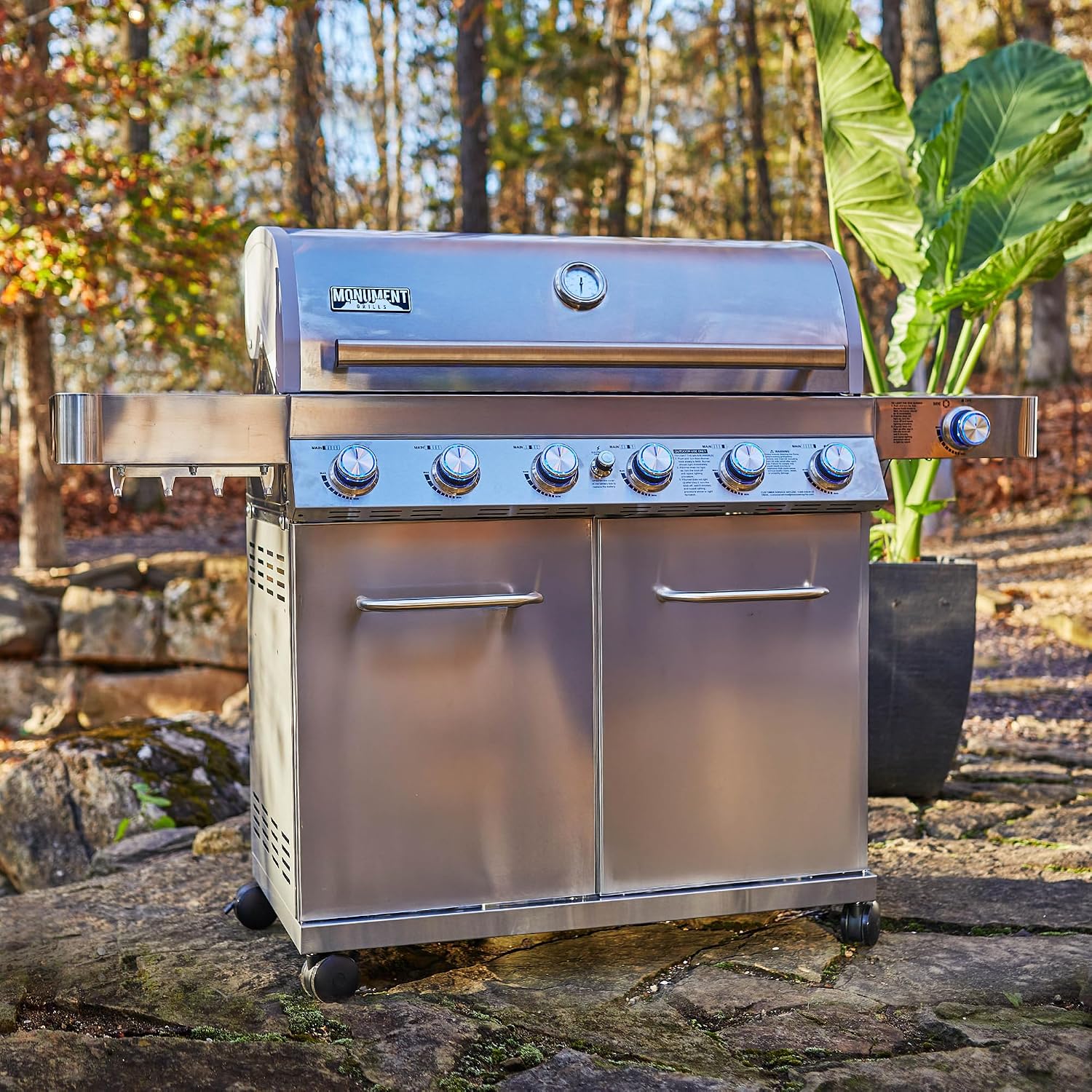 Monument Grills 77352 6+1 Burner Stainless Steel Cabinet Style Propane Gas Grill with Knob Controls, Side Burner, Built-In Thermometer