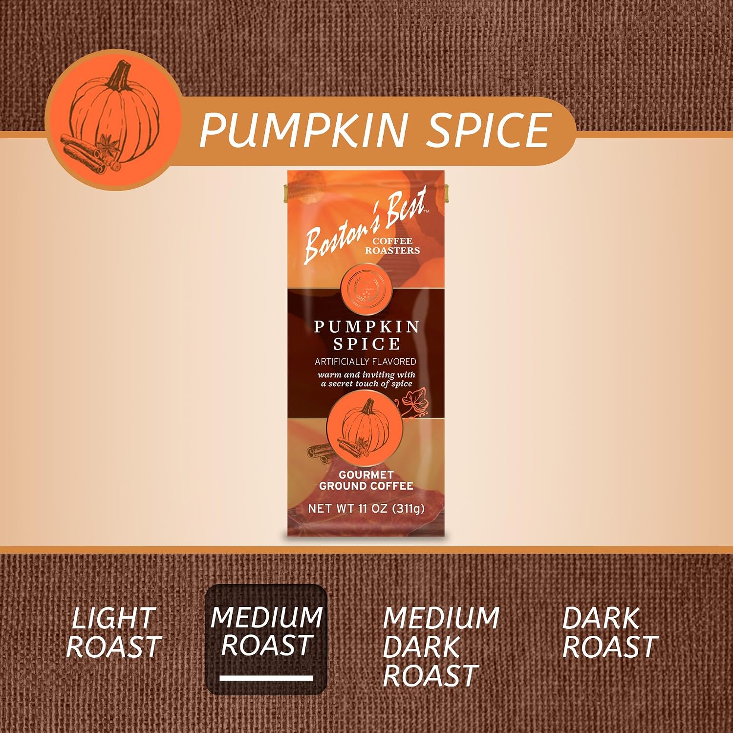 Boston’s Best Coffee - Fall-Inspired Pumpkin Spice Medium Roast Gourmet Delicious Flavored Coffee, Premium Ground - 11 oz. / 311 g Bag