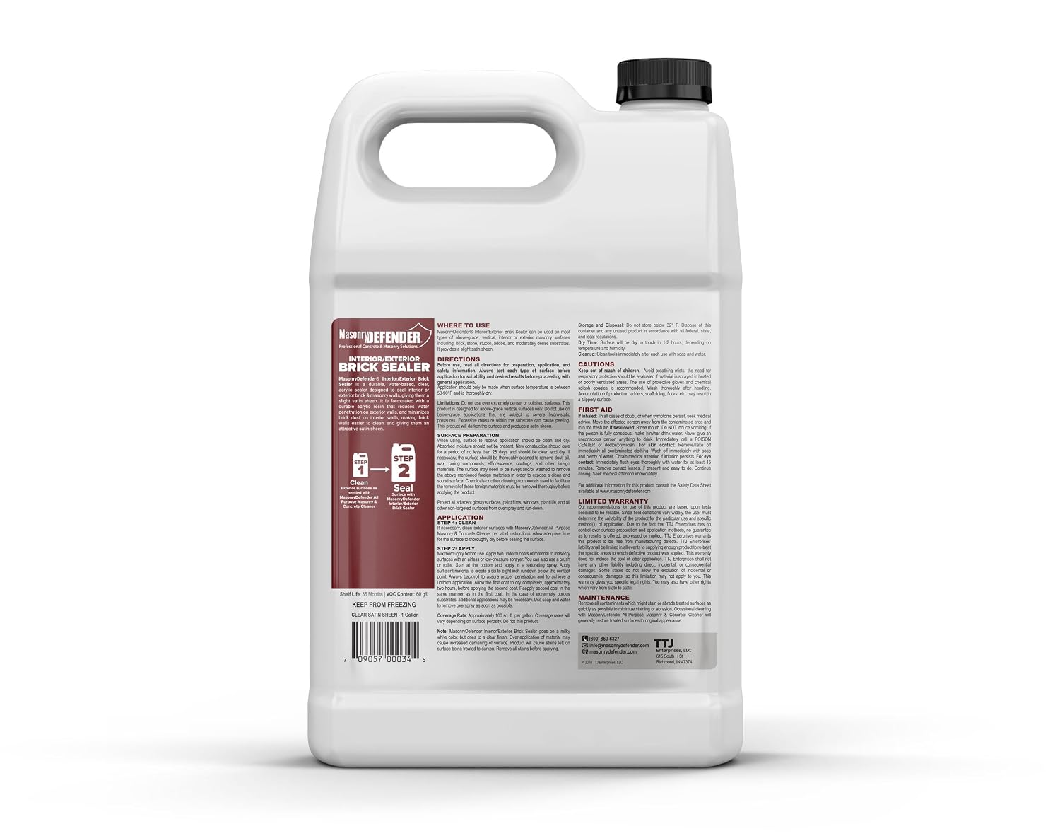 MasonryDefender Brick Sealer Satin Sheen - Water Based, Reduces Dust, Easy Clean - 1 Gallon