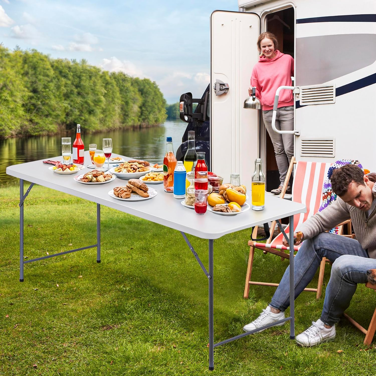 ZenStyle 3 ft Indoor Outdoor Heavy Duty Portable Plastic Folding Table