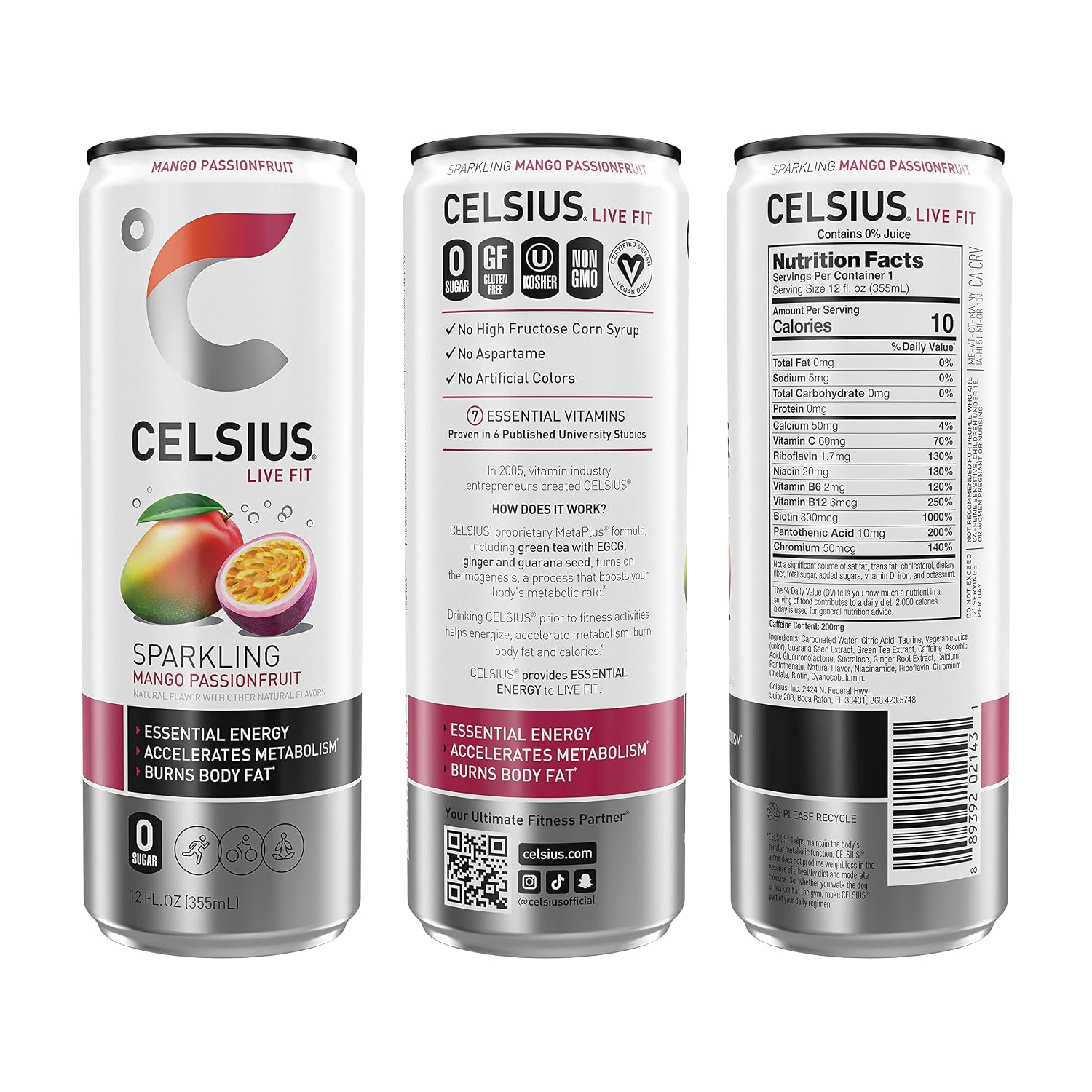 CELSIUS Sparkling Orange, Sugar Free Energy Drink, 12 Fl Oz (Pack of 4)
