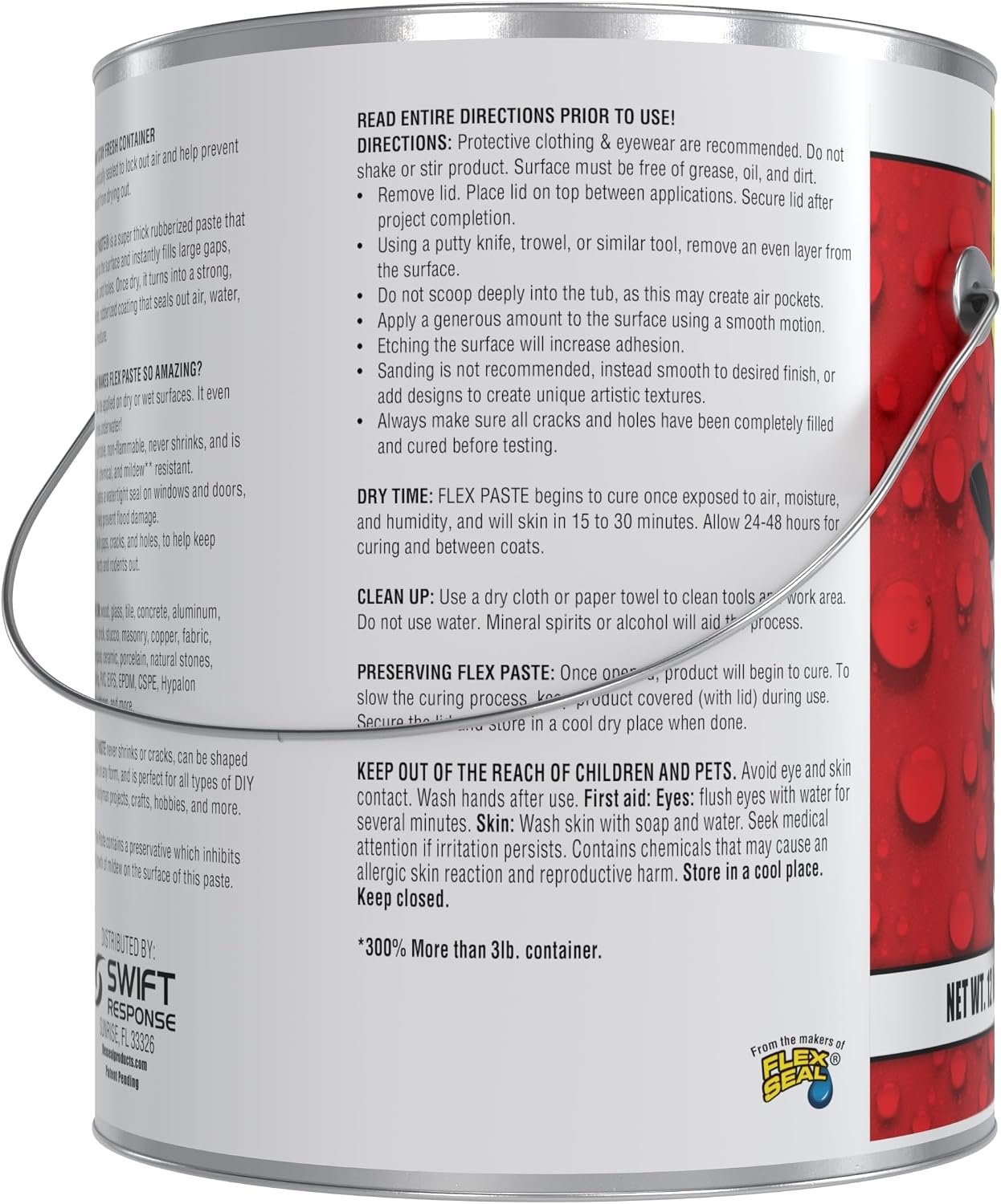 Flex Paste MAX, 12 lb Can, White, Waterproof Paintable Putty, Spackle Sealant, Fill Gaps Cracks Holes - Block Out Water and Air - UV Resistant - Walls