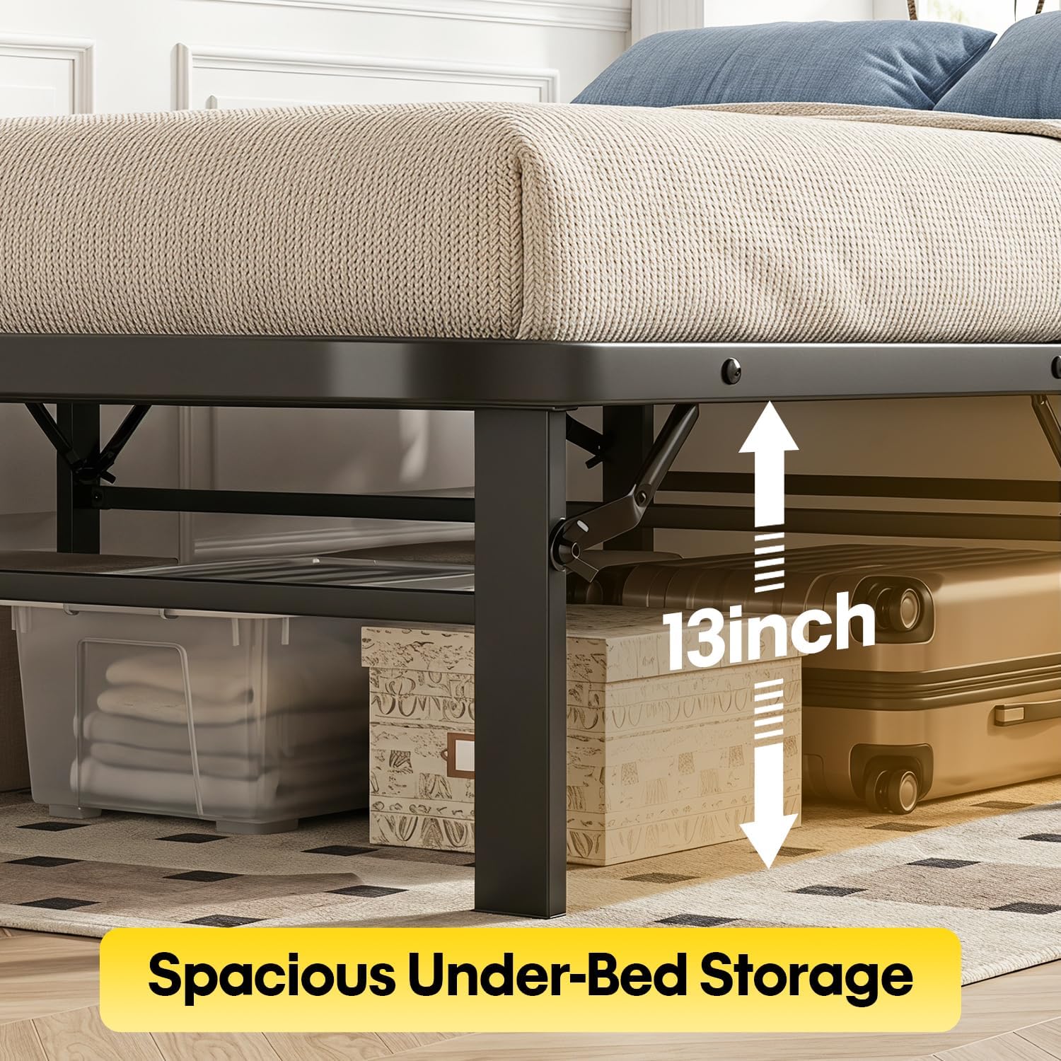 BestMassage | Twin Bed Frame | Metal | Heavy Duty Steel Slats with 6 Legs | Foldable | Sturdy, No Box Spring Needed | Easy to Assemble with Under-Bed Storage | Furniture for Home, Dorms