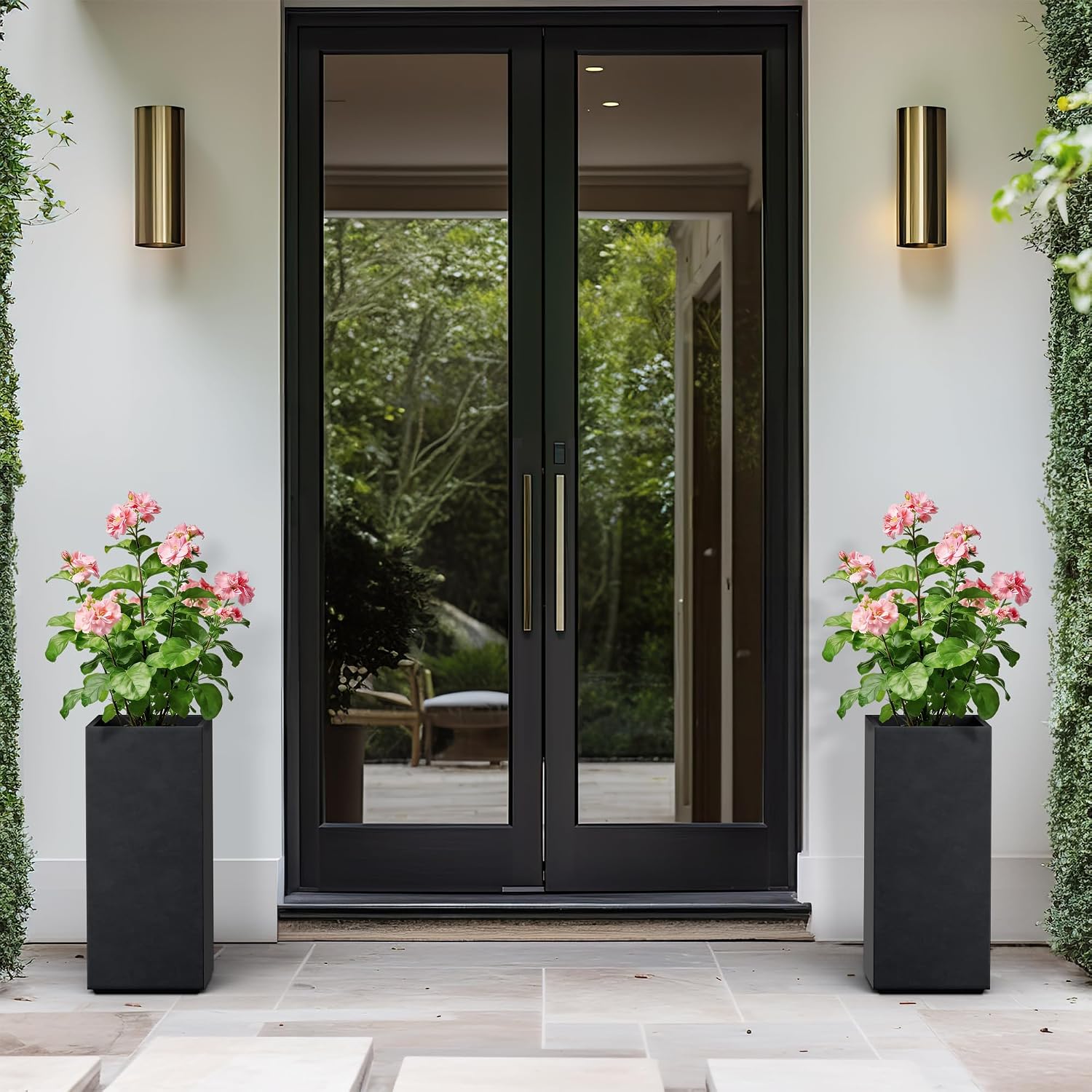 Kante Accent Column Square Pale Gray Concrete Planter 23.6" H, Outdoor