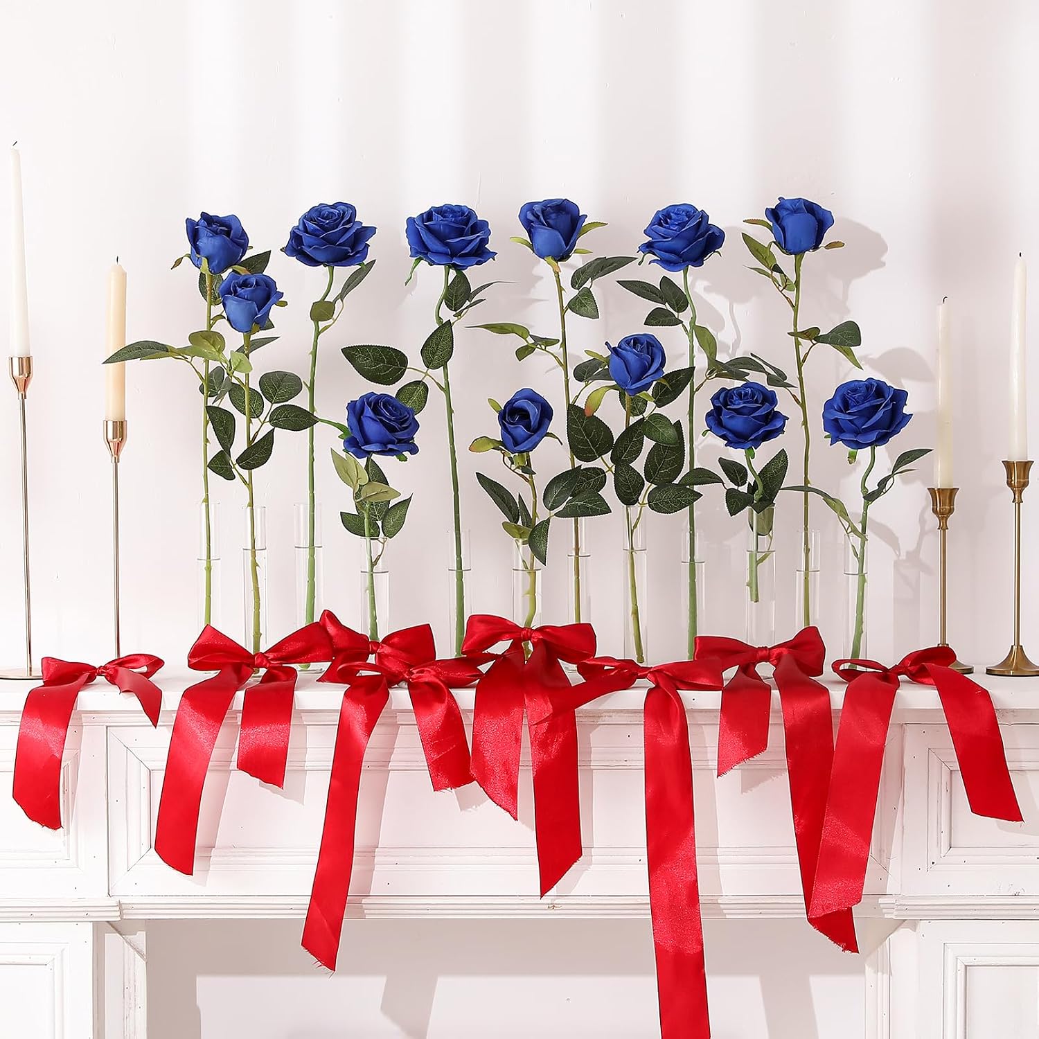 Hawesome 12PCS Artificial Silk Flowers Realistic Roses Bouquet Long Stem for Home Wedding Decoration Party (Yellow, 6 Flowers 6 Buds)