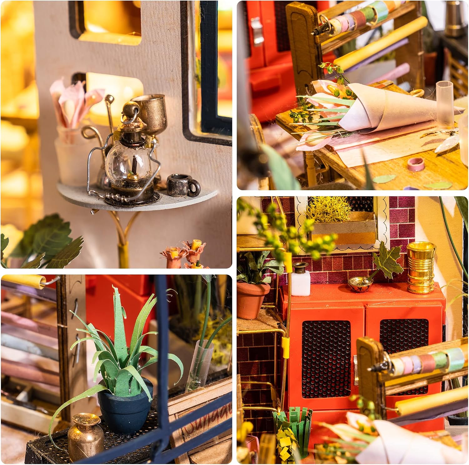 ROBOTIME DIY Miniature House Kit Mini Green House Tiny Dollhouse Wooden Furniture Kit with LED Halloween/Christmas/Birthday Gifts for Adults (Cathy's Greenhouse)