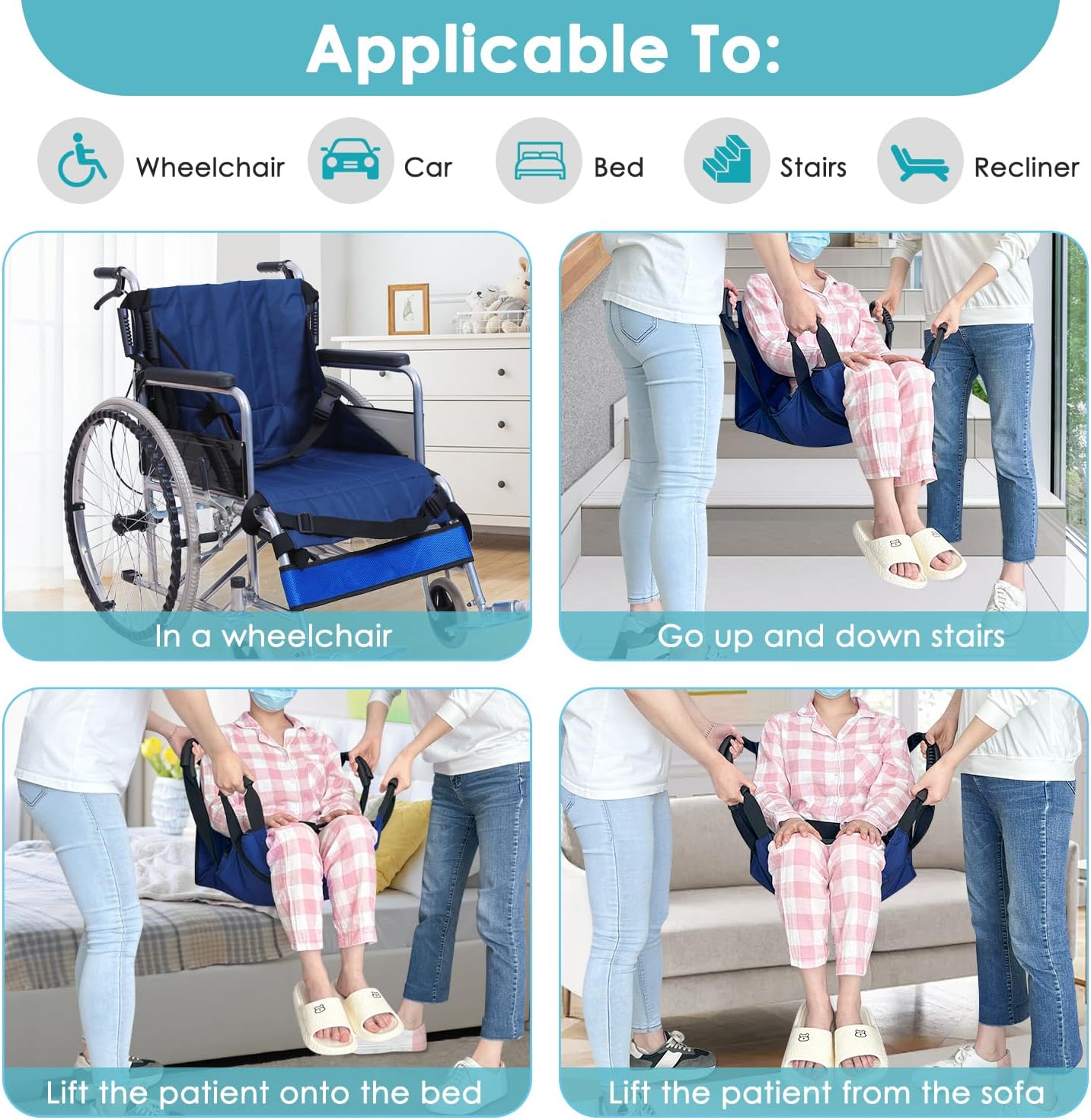 Patient Lift Transfer Belt from Bed to Wheelchair Stair Transfer Emergency Evacuation Chair Pad Safety Medical Lifting Sling Slide Board