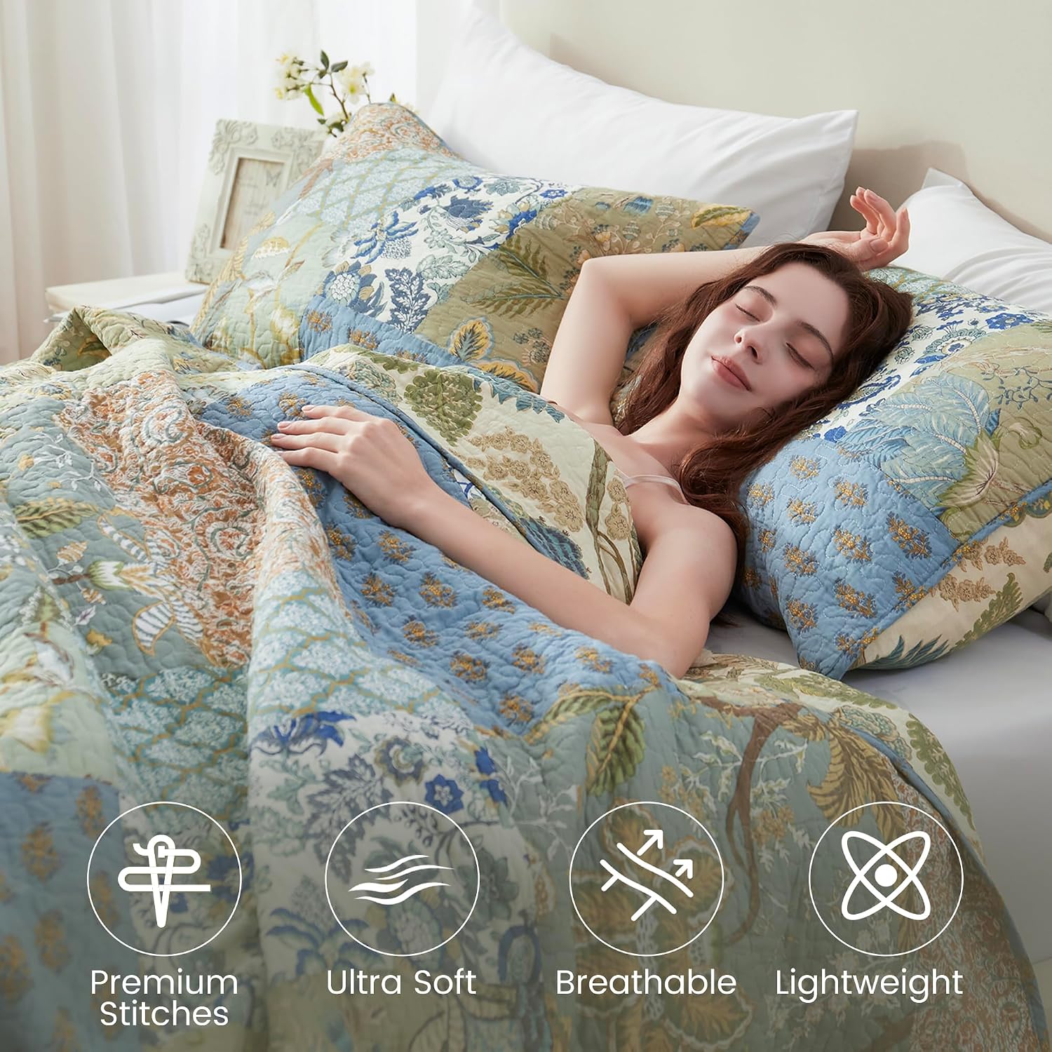 Striped Classical Cotton 3-Piece Patchwork Bedspread Quilt Sets, King Size