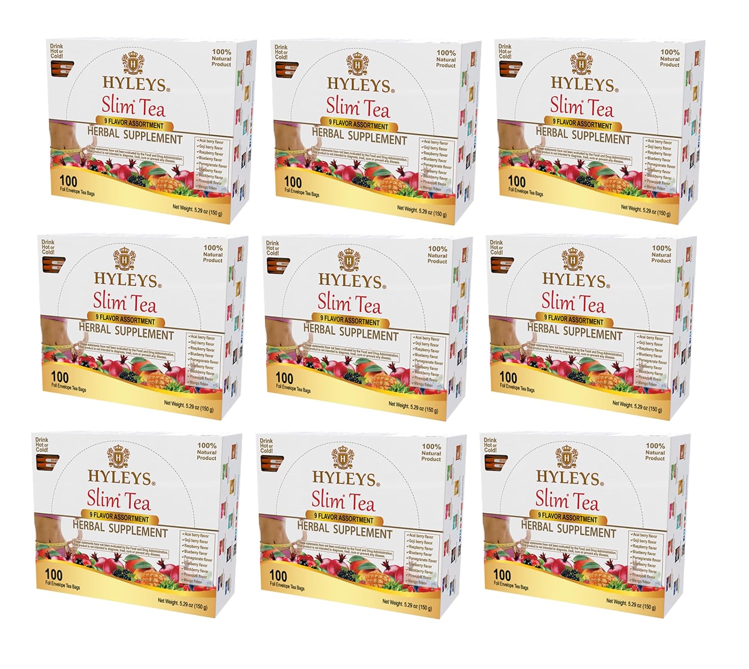 HYLEYS Slim Tea Goji Berry, Weight Loss Detox, Slimming Diet Tea, 25 Bags | Green Tea, Senna Detox & Cleanse, 3 Natural Ingredients, No Added Sugar, 1-Step Bedtime Routine, Supports Digestion