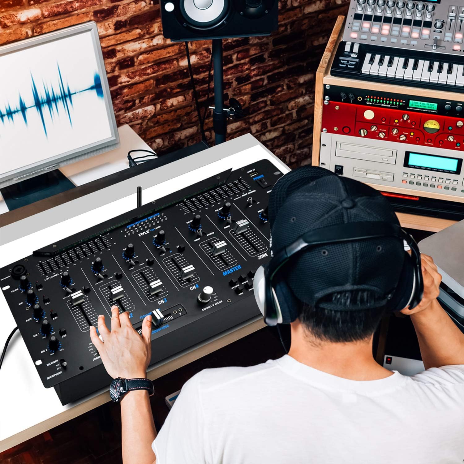Pyle 6 Channel Mixer, Bluetooth DJ Controller, Stereo Mixer, Professional Sound System, LED Illumination, Mixer Digital Audio, Digital Mixing System