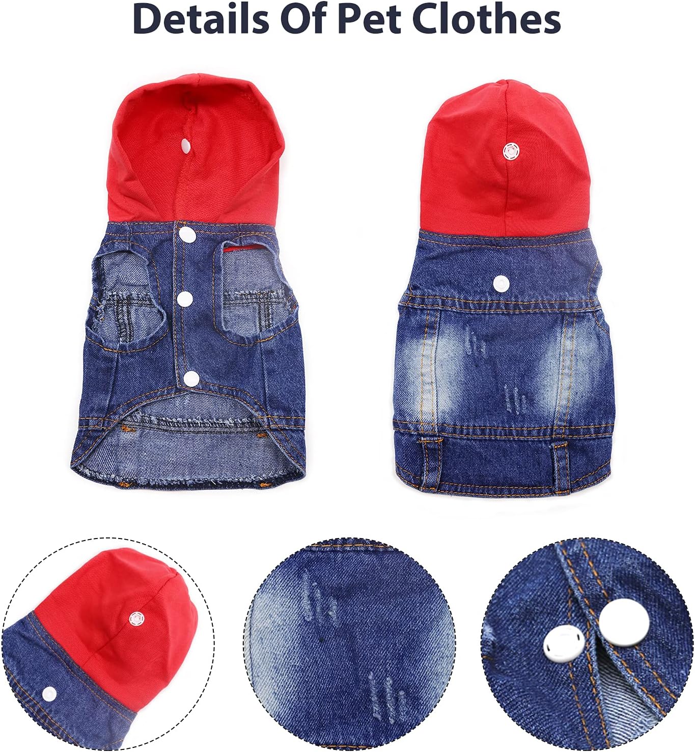 SILD Pet Dog Jeans Jacket Vest with Hooded Blue Dogs Hoodies Denim Cat Coat | Boy Girl Male Dogggie Puppy Cute Vintage Cool Classic Small Medium Machine Washable Apparel Clothes Outfit T-Shirts Costume
