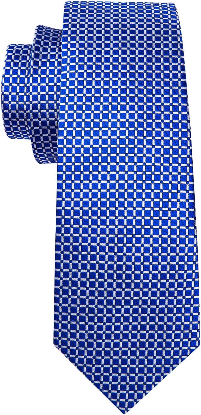 Barry.Wang Plaid Ties for Men Silk Necktie Handkerchief Cuff Links Set