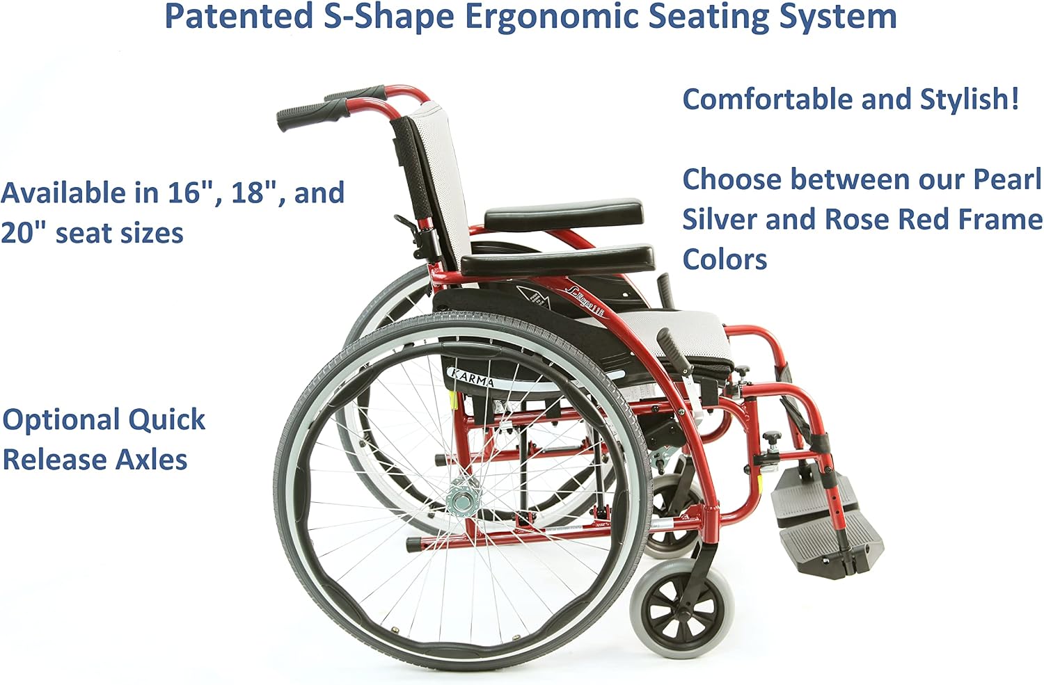 Karman 25 lbs Ergonomic Wheelchair with Removable Footrest 18" Silver