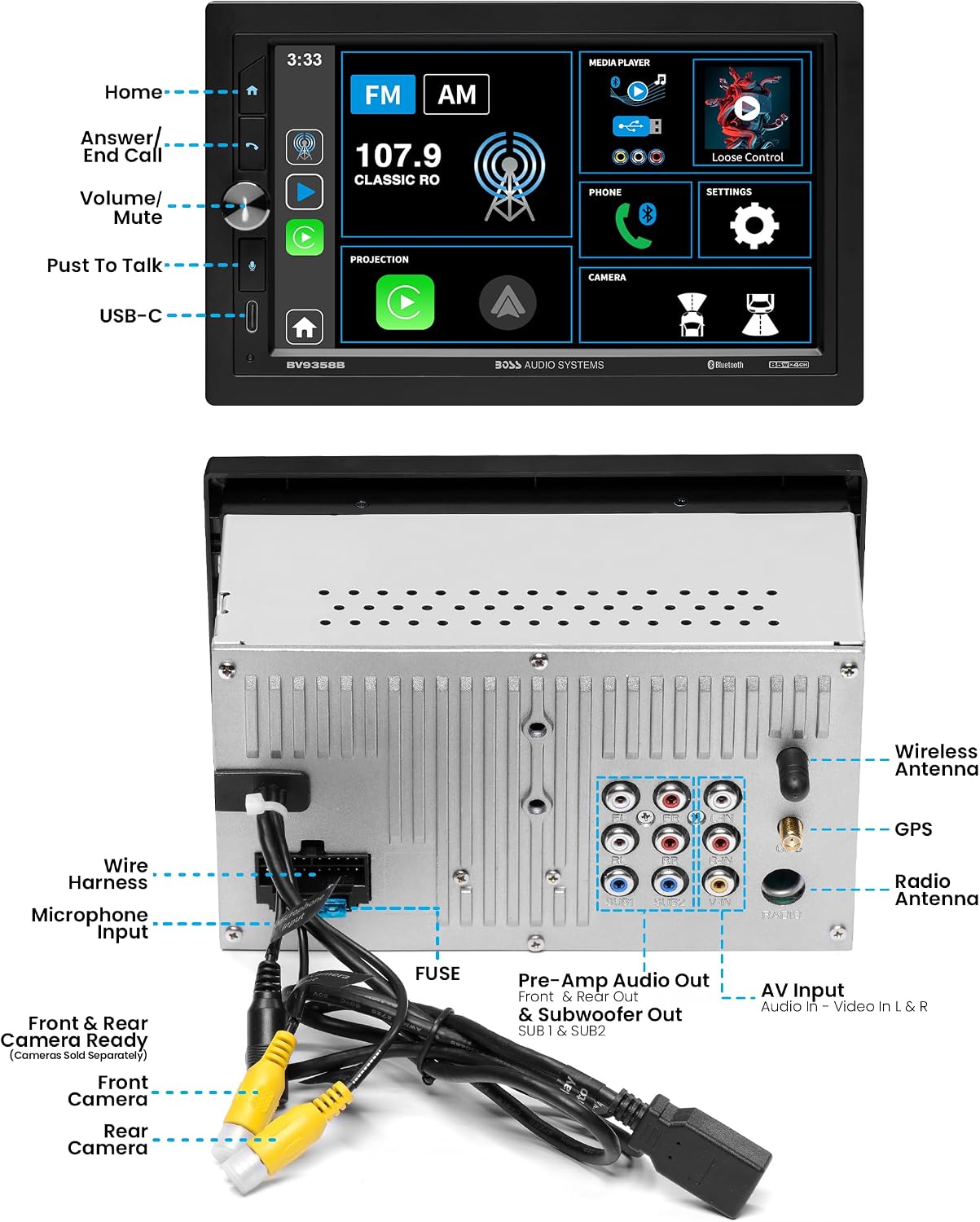 BOSS Audio Systems BV9364B Car Stereo, Hands-Free Calling, Double DIN