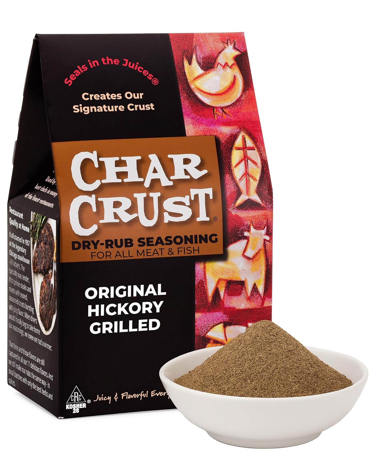 Char Crust Dry-Rub Seasonings Original Hickory Grilled | All-in-one seasonings | Perfect for Steaks, Burgers, Ribs, Tuna | Signature Crust that Seals in the Juices, 4 Ounce (Pack of 6)