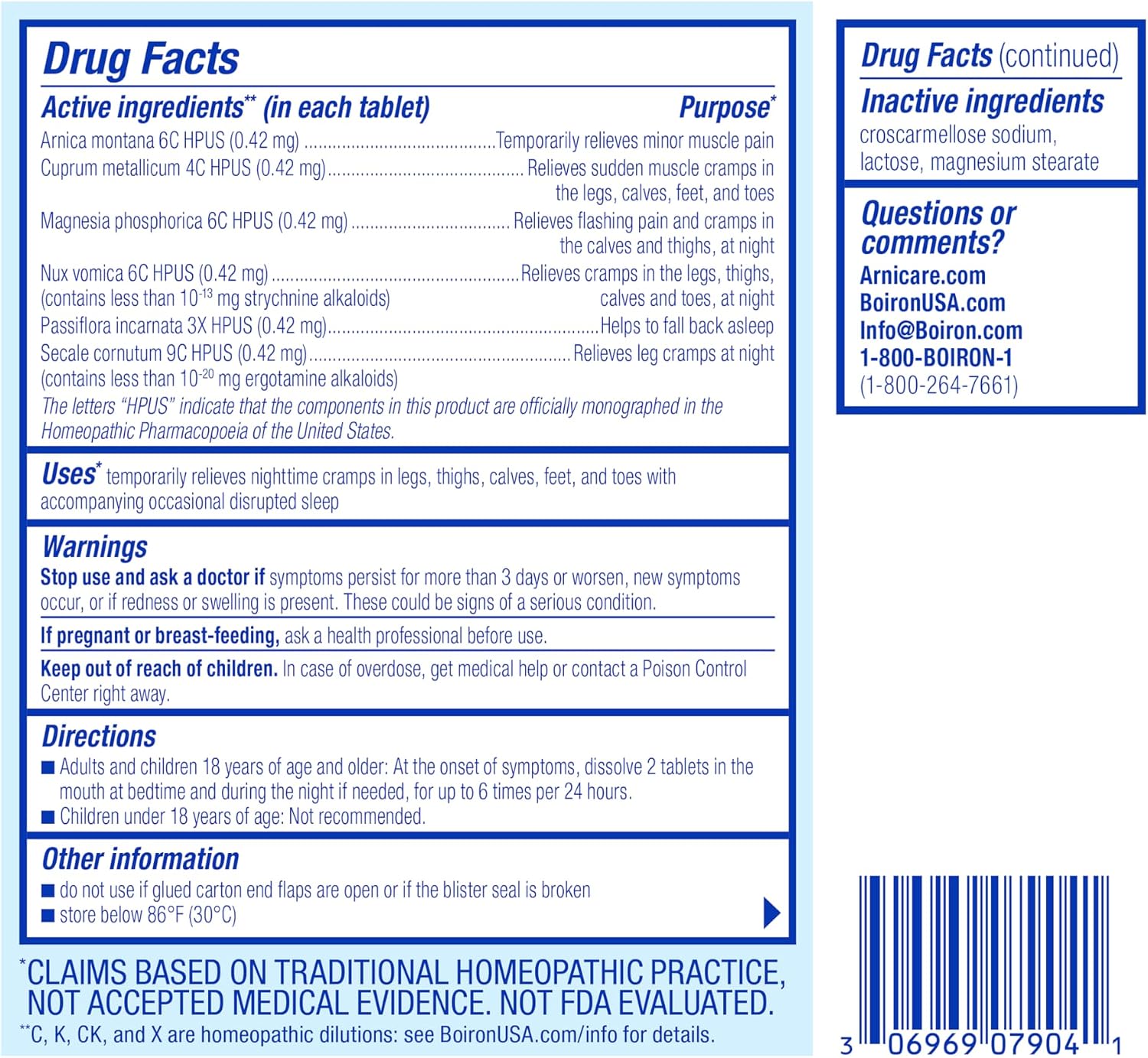 Boiron Arnicare Leg Cramps for Day and Night Relief from Cramping and Stiffness in Feet or Calves - 33 Tablets