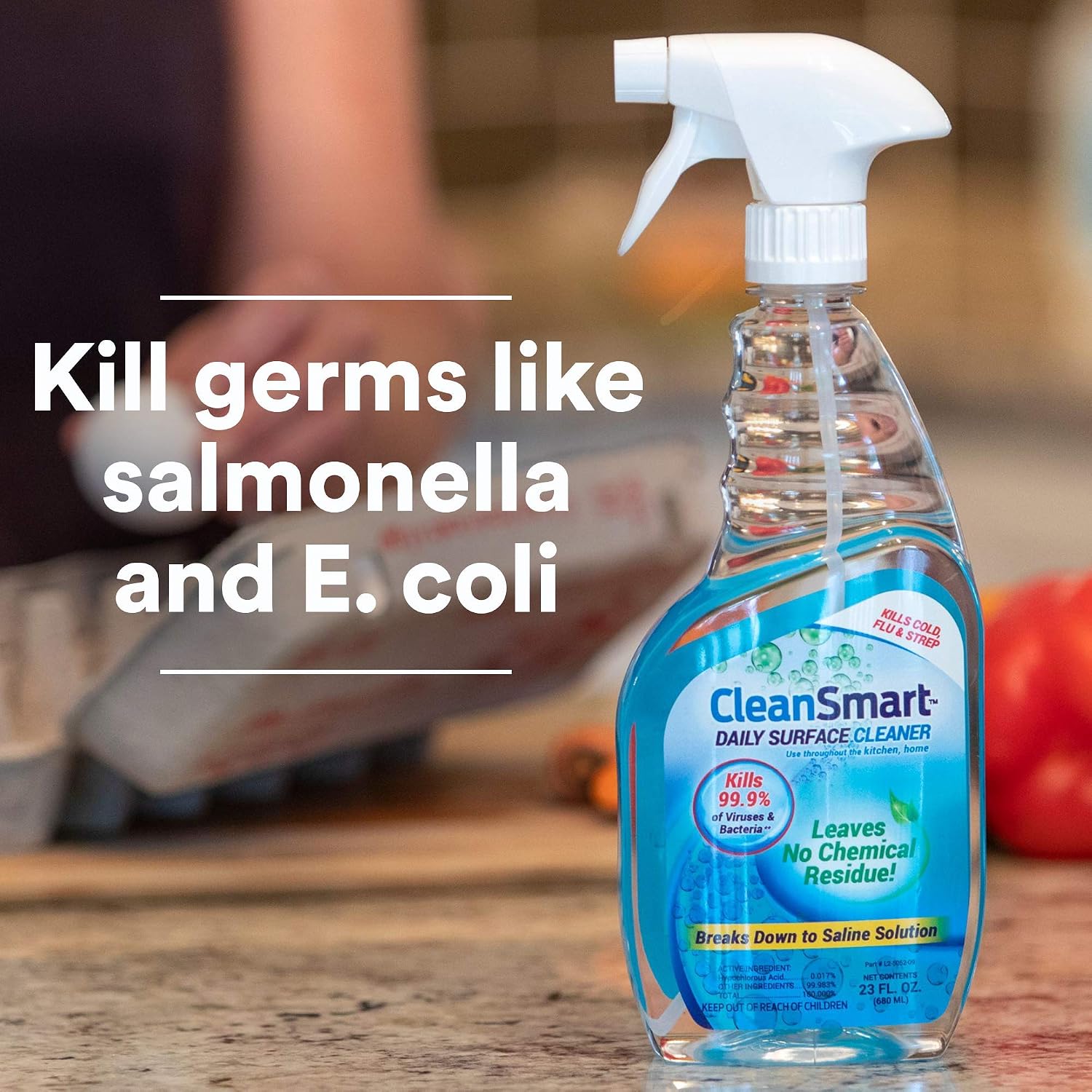 CleanSmart Daily Surface Cleaner and Pet-Safe Disinfectant, 23 oz (2 pack) | Hypochlorous Acid Spray Kills 99.9% of Viruses and Bacteria, No Harsh Residue, Food Contact Surface Sanitizer, No Rinse