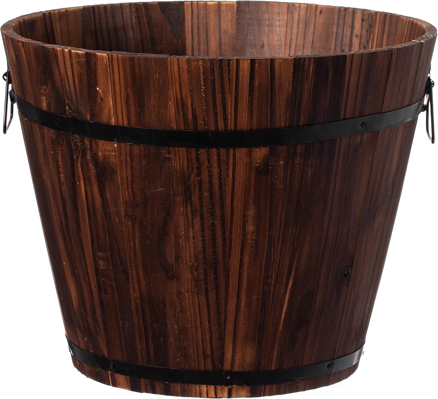 Rustic Wooden Whiskey Barrel Planter with Durable Medal Handles and Drainage Hole - Perfect for Indoor and Outdoor Plants, Herbs, and Vegetables - Medium