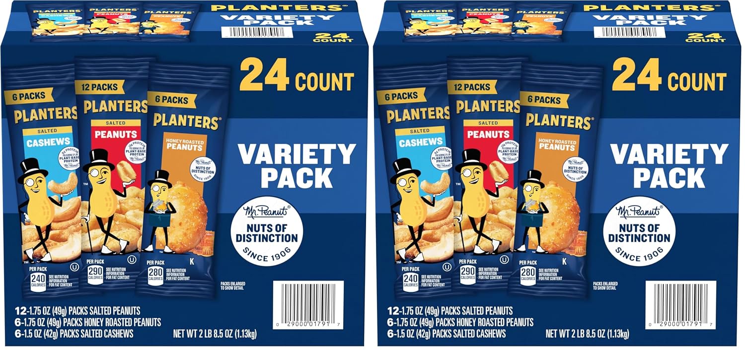 PLANTERS Salted Peanuts, Plant Based Protein Snacks, 1 Oz (48 Ct) | Roasted Salted Nuts Snack Packs. Kosher. Bag. Snacks for Adults. Individual Snacks