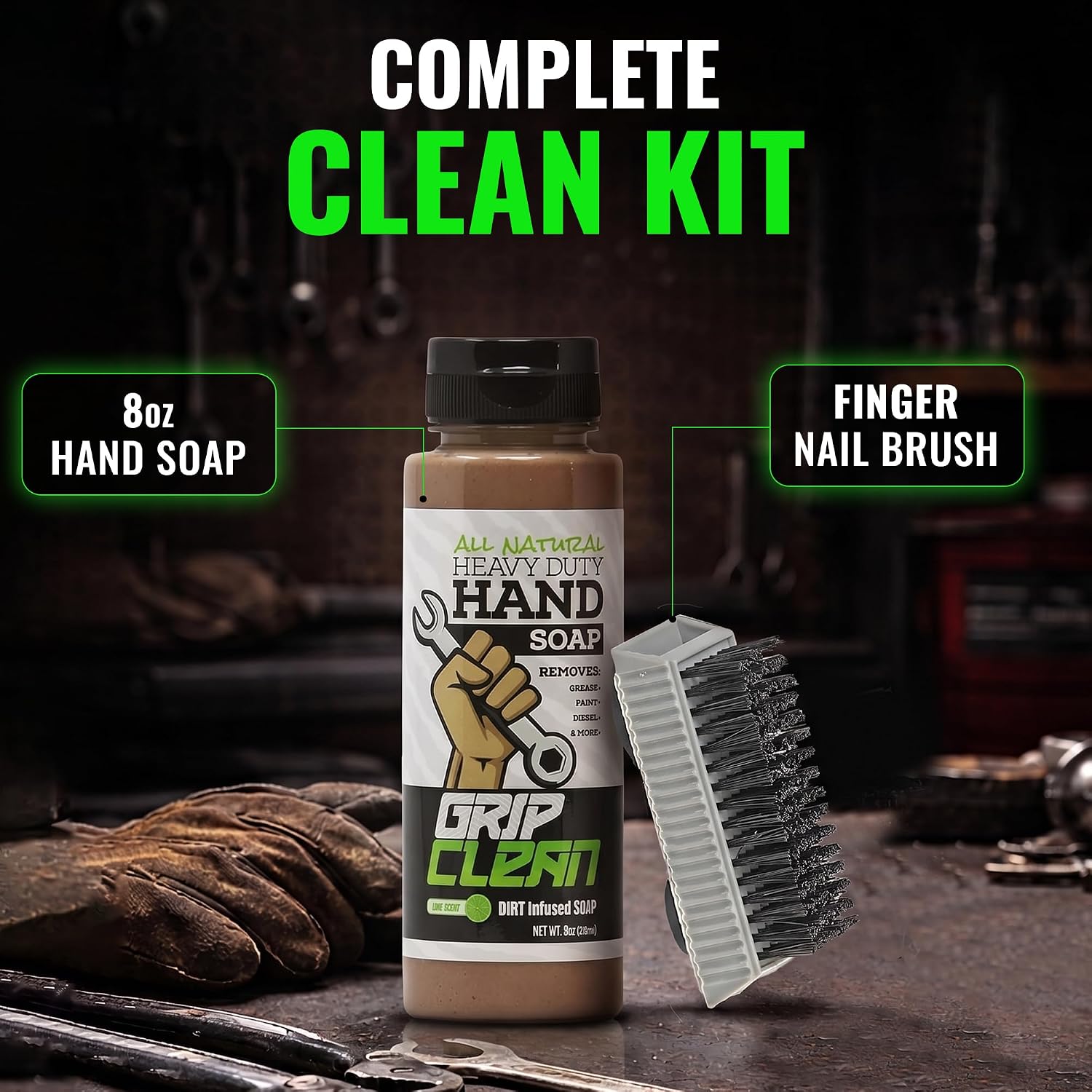 Heavy Duty Liquid Mechanic Hand Cleaner, 32 Fl Oz Pump Top, Nail Brush