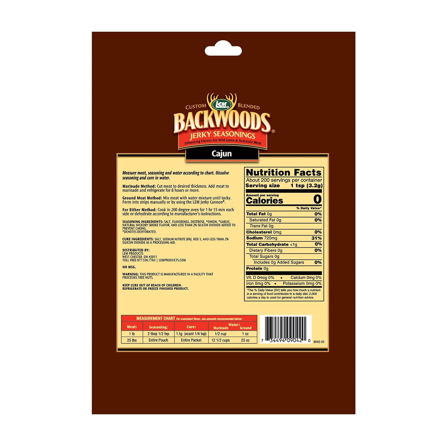 LEM Products Backwoods Cajun Jerky Seasoning, Ideal for Wild Game and Domestic Meat, Seasons Up to 25 Pounds of Meat