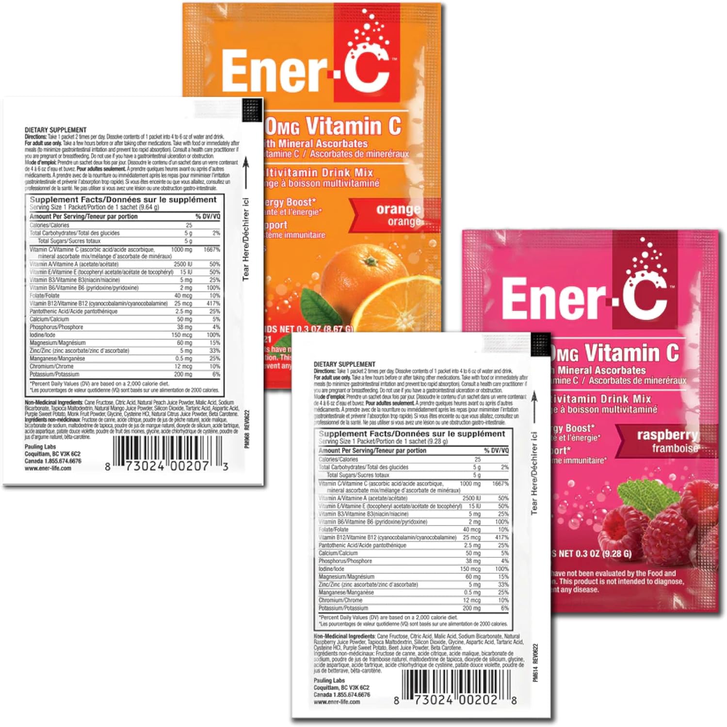 Ener-C Multivitamin Drink Mix, Electrolytes Powder - Raspberry, 30 Count | Vitamin Packets for Water, Vitamin Drink Mix, Hydration Liquid Mix, Immune Booster for Adults, Healthy Energy