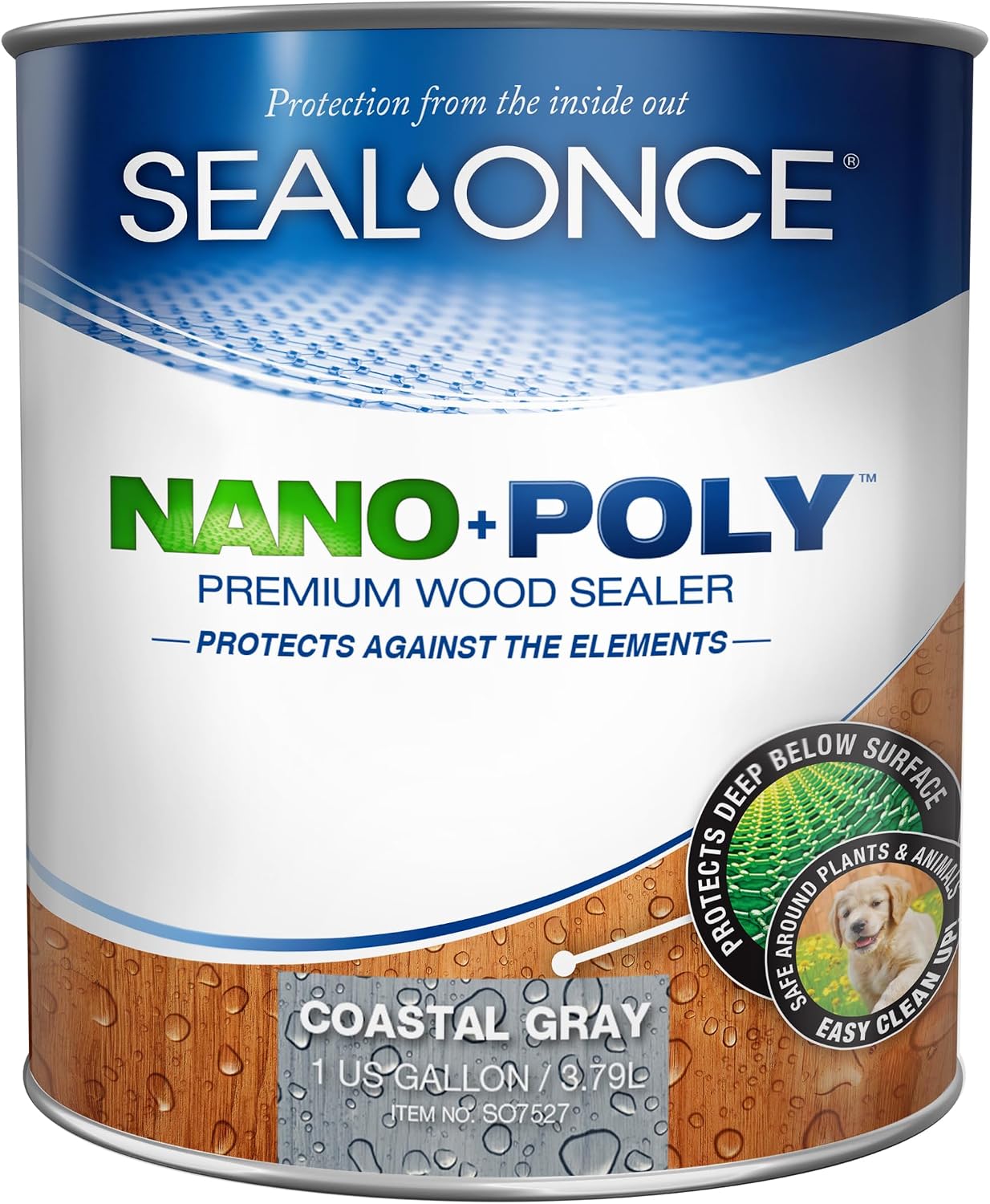 Seal-Once Nano+Poly Wood Sealer and Waterproofer, Clear, 1 Gallon | With Polyurethane, Water-based, Low-VOC, Waterproofer & Stain, For Decks, Fences & Log Homes
