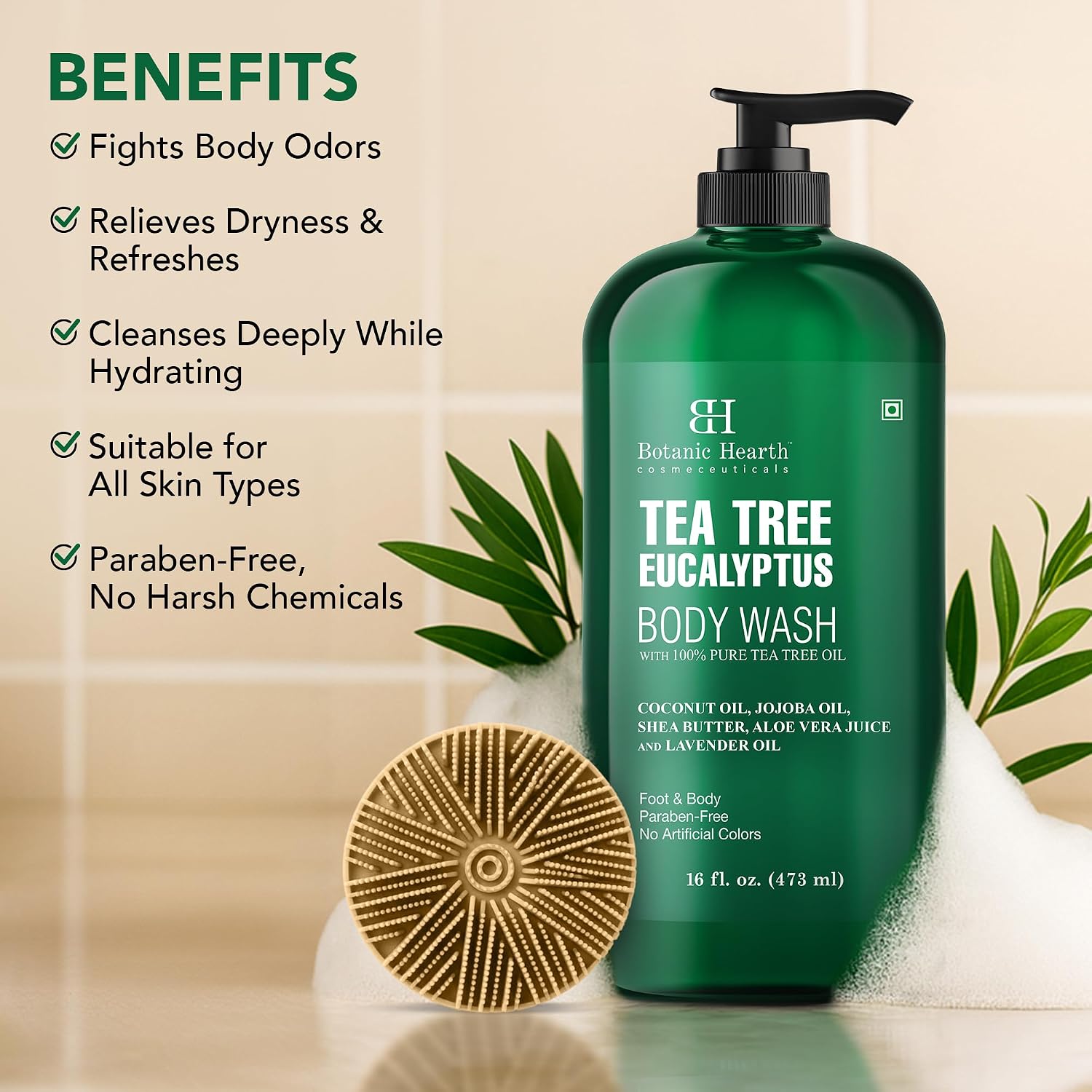 Botanic Hearth Tea Tree Body Wash With 100% Tea Tree Oil - 16 Fl oz